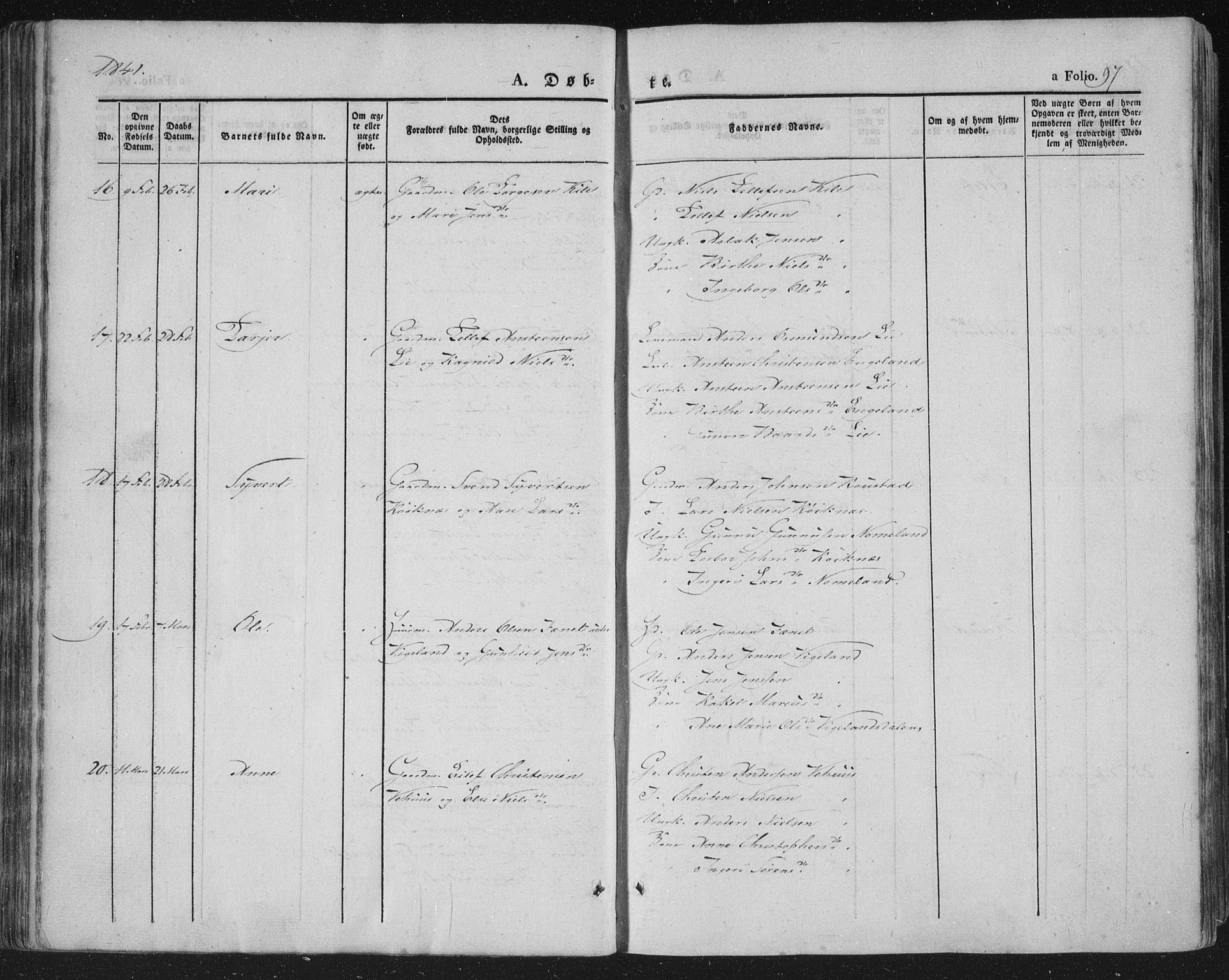 Vennesla sokneprestkontor, AV/SAK-1111-0045/Fa/Fac/L0004: Parish register (official) no. A 4, 1834-1855, p. 97