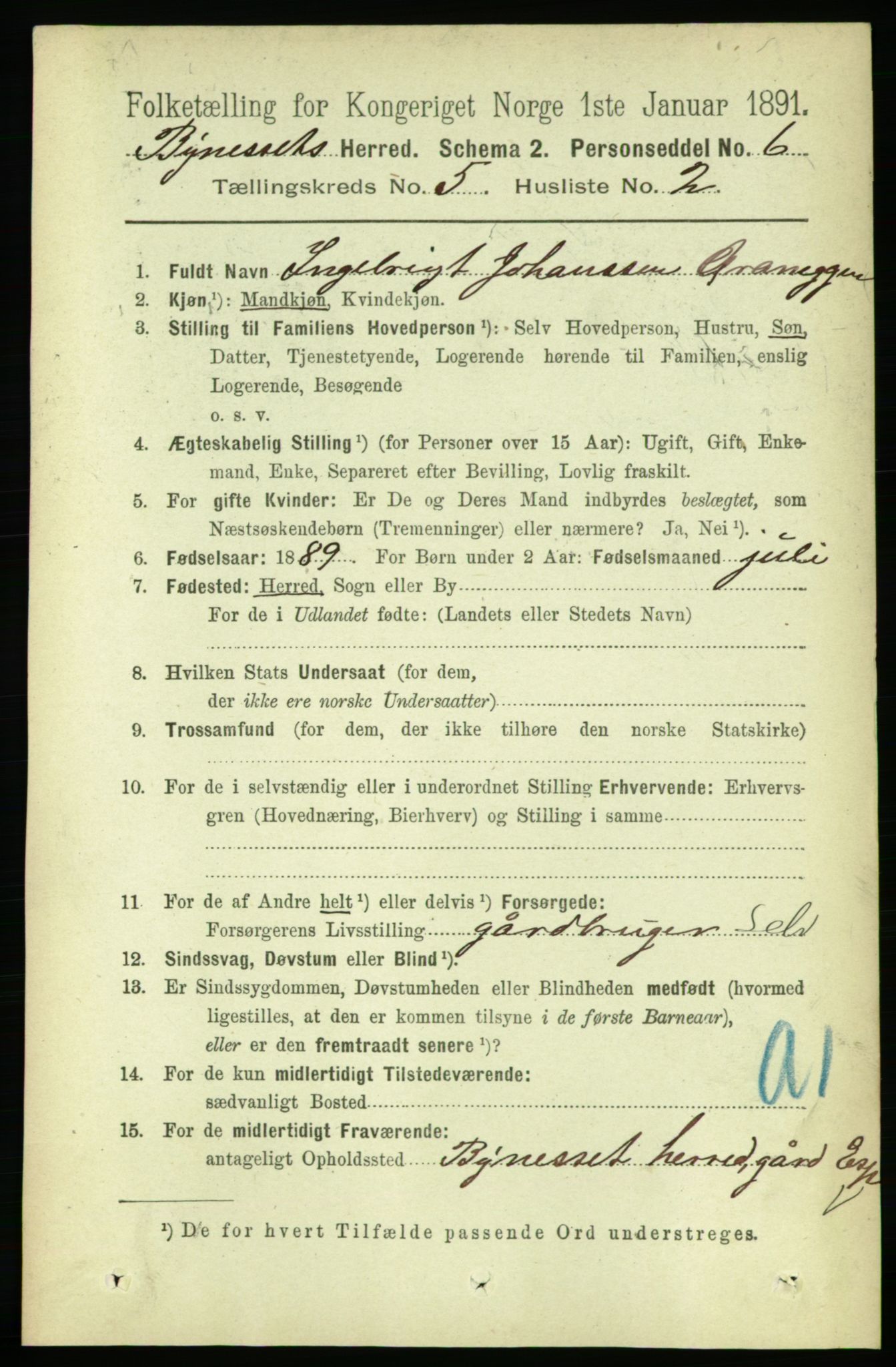 RA, 1891 census for 1655 Byneset, 1891, p. 2051