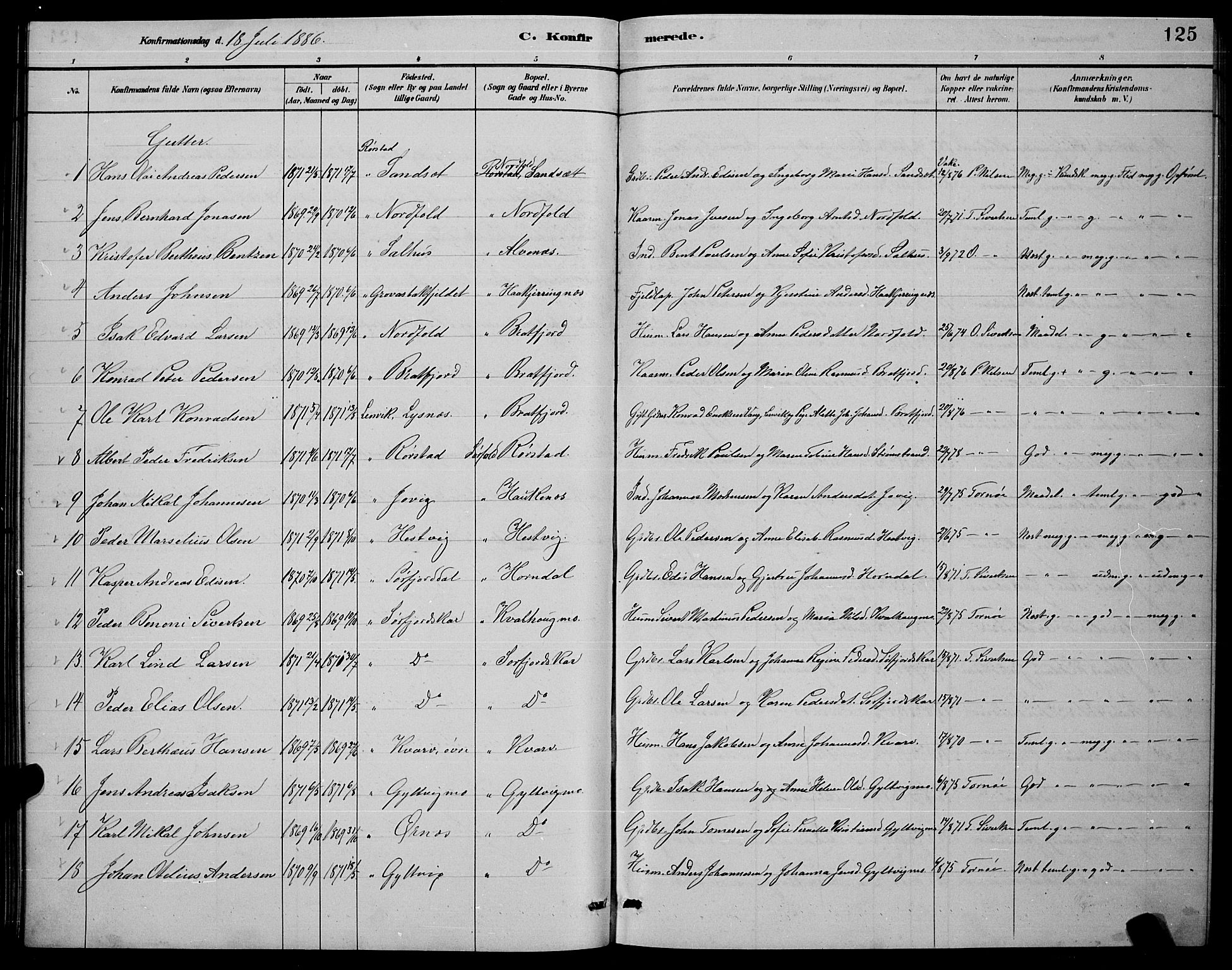 Ministerialprotokoller, klokkerbøker og fødselsregistre - Nordland, AV/SAT-A-1459/853/L0772: Parish register (official) no. 853A11, 1881-1900, p. 125