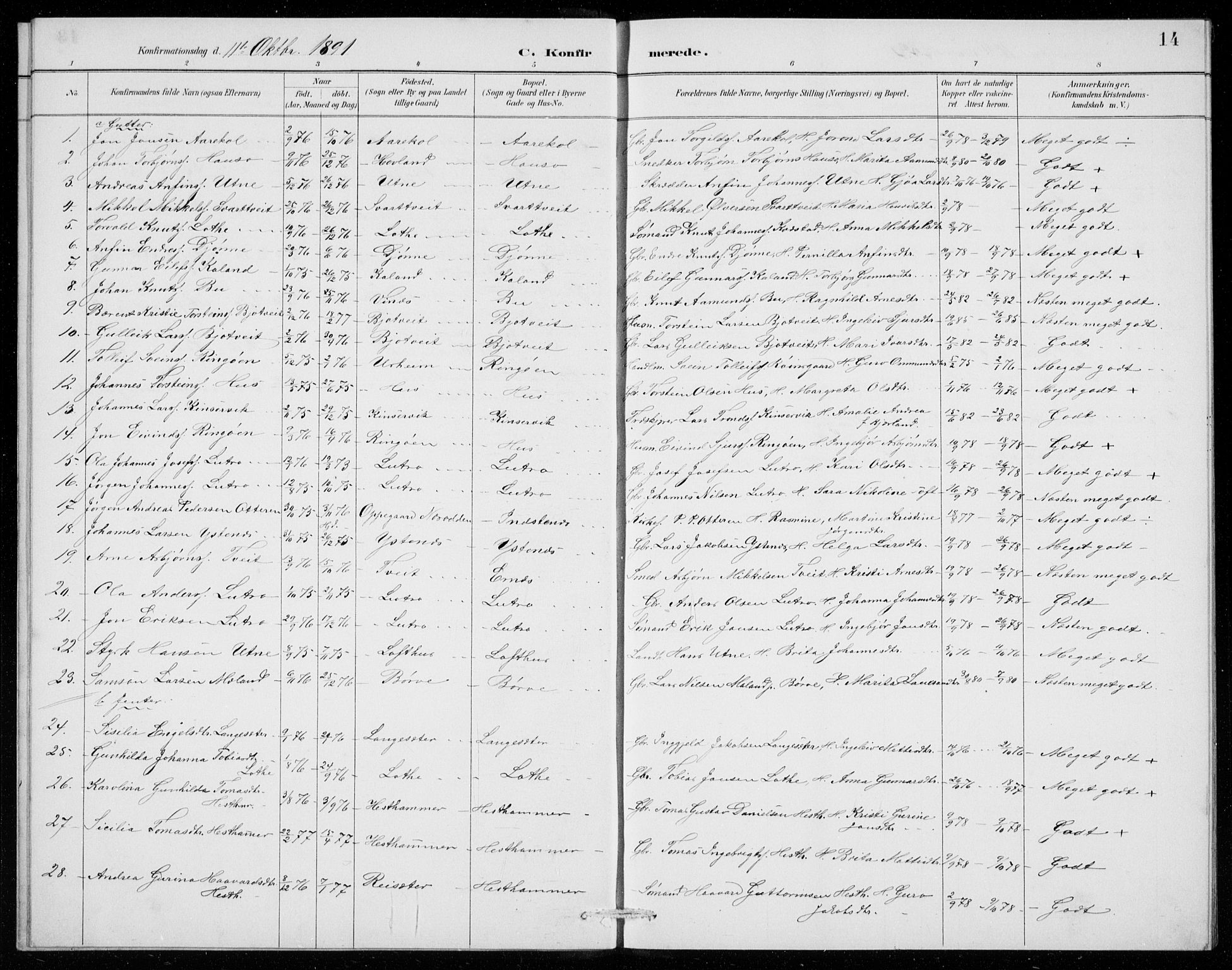 Ullensvang sokneprestembete, SAB/A-78701/H/Hab: Parish register (copy) no. E  8, 1887-1923, p. 14