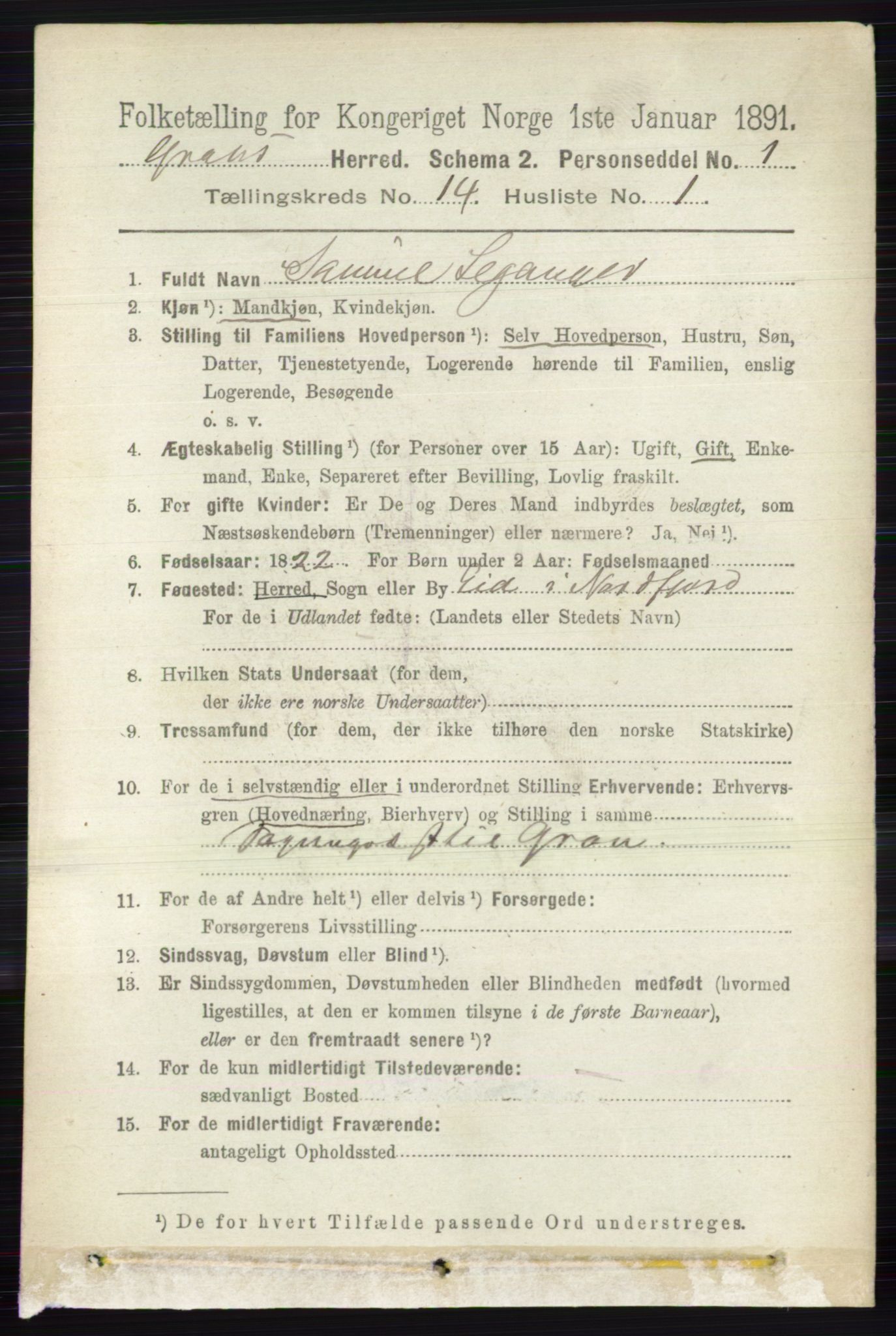 RA, 1891 census for 0534 Gran, 1891, p. 6974