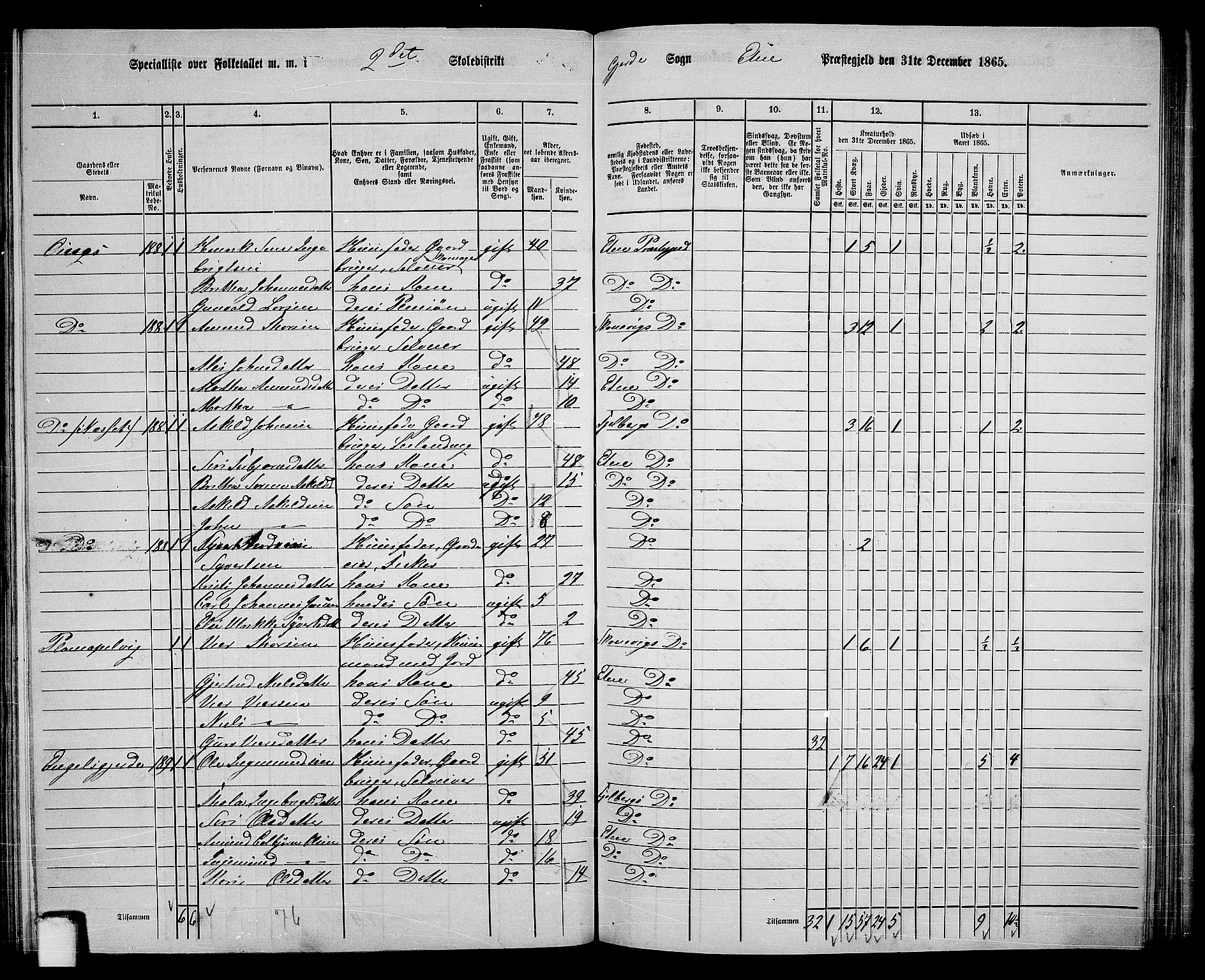 RA, 1865 census for Etne, 1865, p. 138