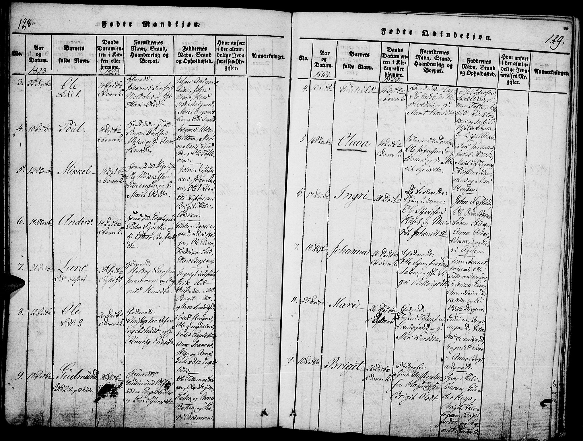 Lesja prestekontor, SAH/PREST-068/H/Ha/Haa/L0004: Parish register (official) no. 4, 1820-1829, p. 128-129
