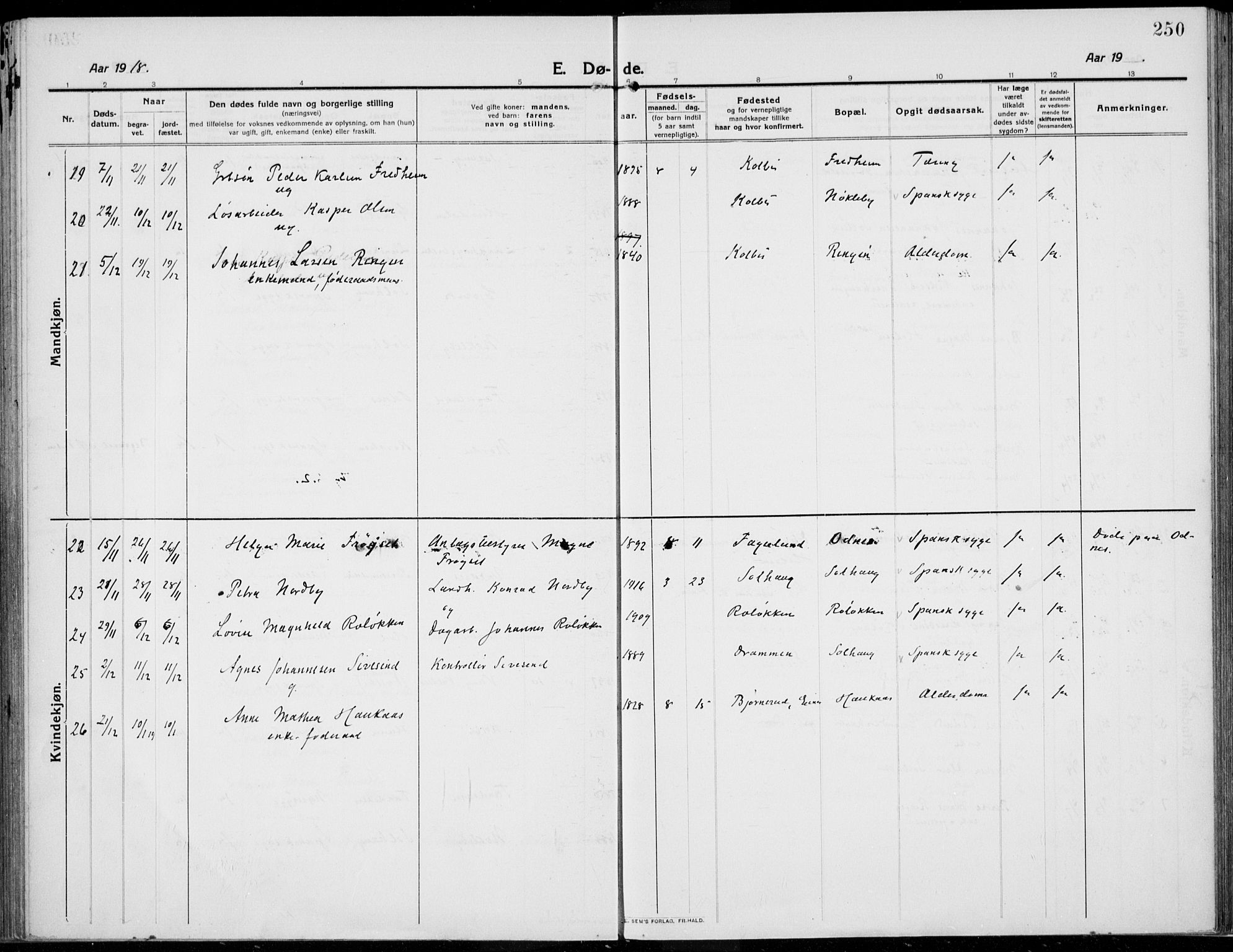 Kolbu prestekontor, SAH/PREST-110/H/Ha/Haa/L0002: Parish register (official) no. 2, 1912-1926, p. 250