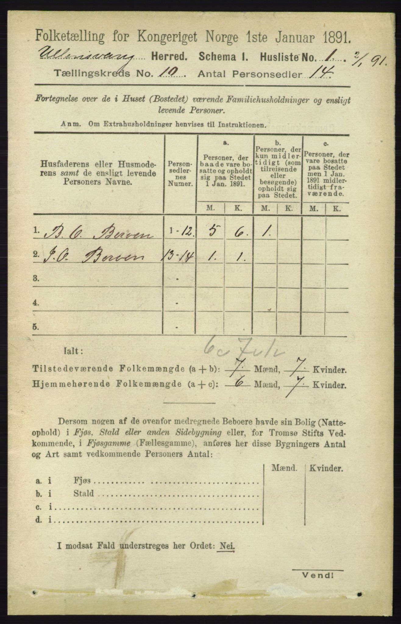 RA, 1891 census for 1230 Ullensvang, 1891, p. 3682