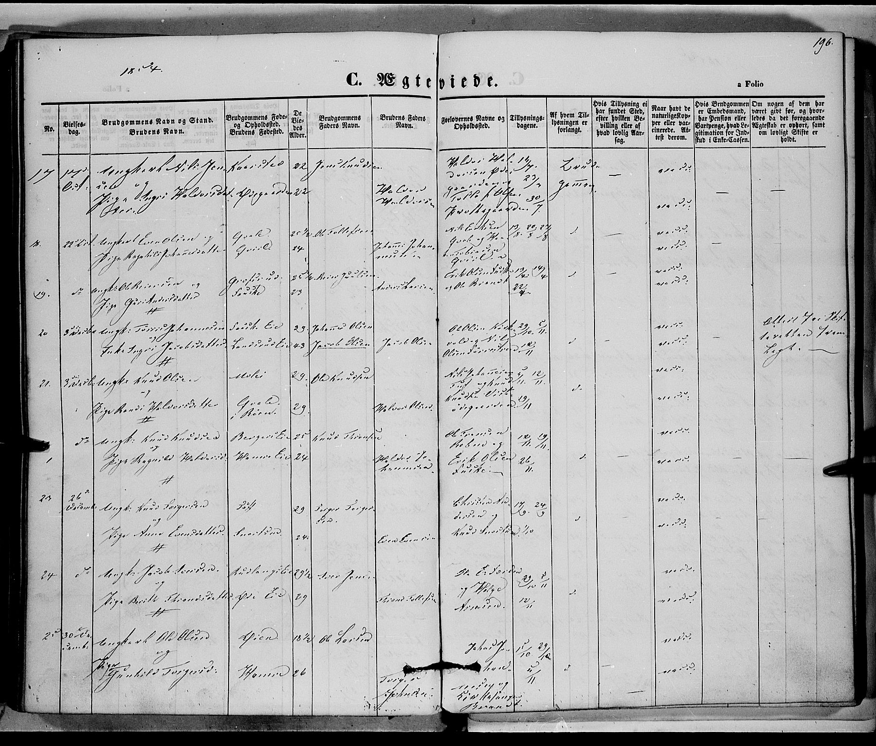 Vestre Slidre prestekontor, SAH/PREST-136/H/Ha/Haa/L0001: Parish register (official) no. 1, 1844-1855, p. 196