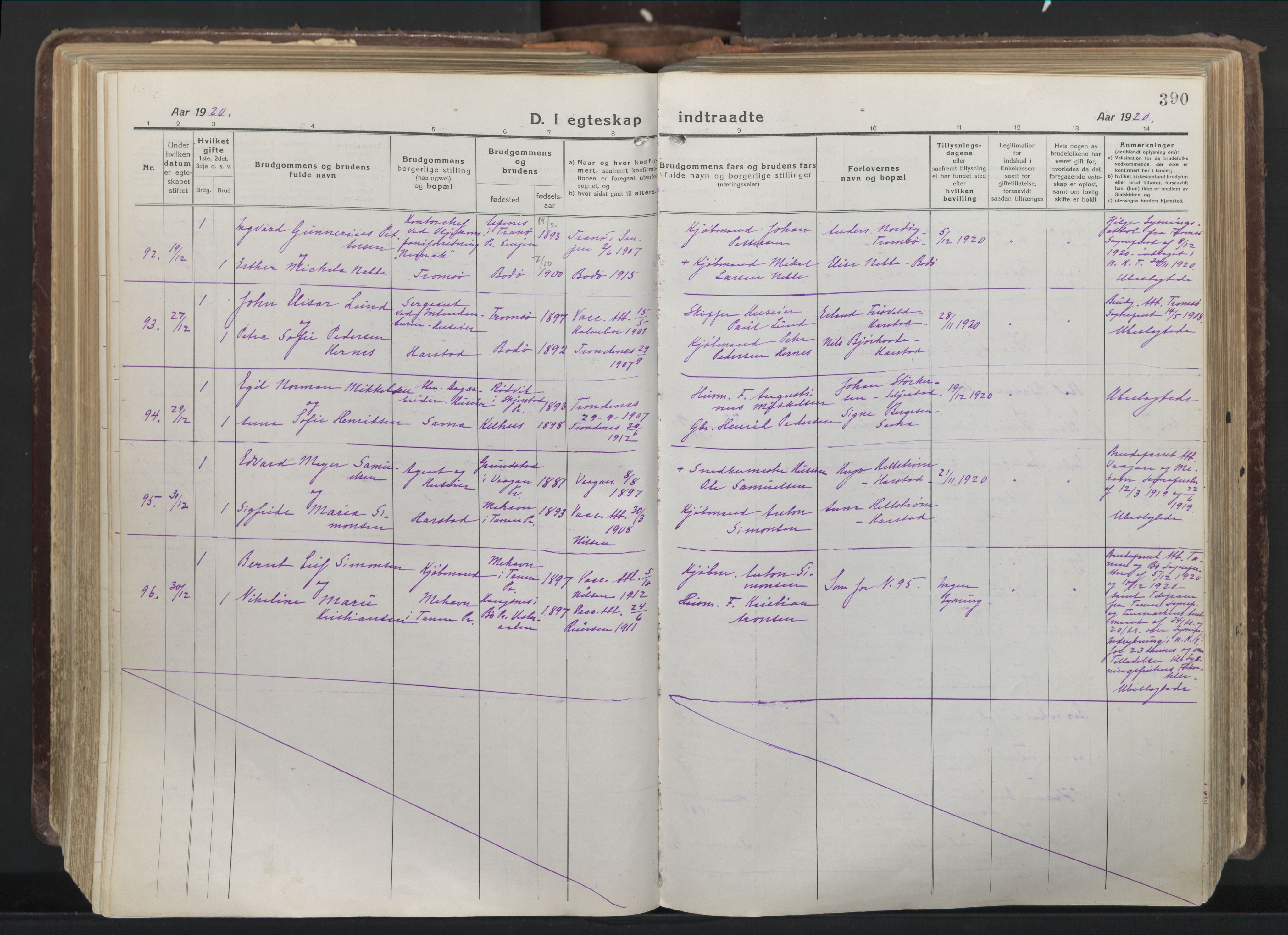 Trondenes sokneprestkontor, AV/SATØ-S-1319/H/Ha/L0019kirke: Parish register (official) no. 19, 1919-1928, p. 390