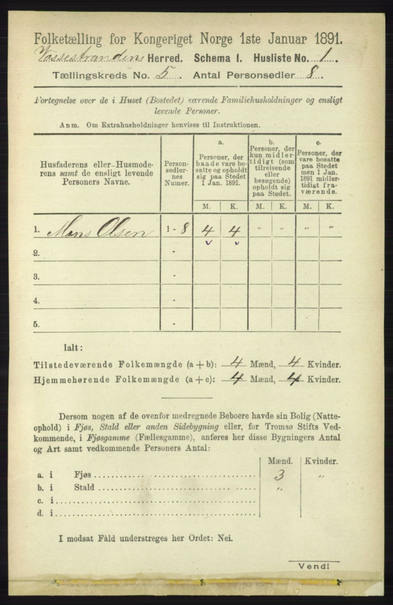RA, 1891 census for 1236 Vossestrand, 1891, p. 1851