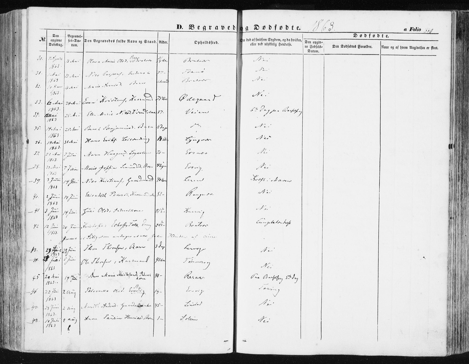 Ministerialprotokoller, klokkerbøker og fødselsregistre - Møre og Romsdal, AV/SAT-A-1454/581/L0937: Parish register (official) no. 581A05, 1853-1872, p. 330