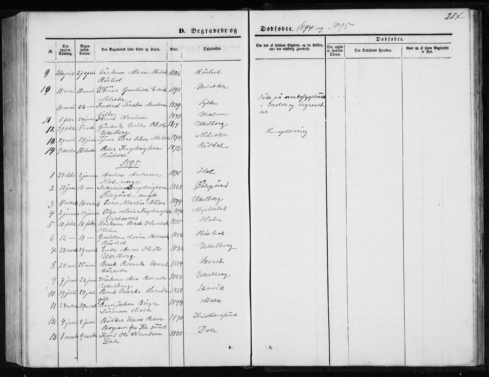 Ministerialprotokoller, klokkerbøker og fødselsregistre - Møre og Romsdal, AV/SAT-A-1454/565/L0754: Parish register (copy) no. 565C03, 1870-1896, p. 284