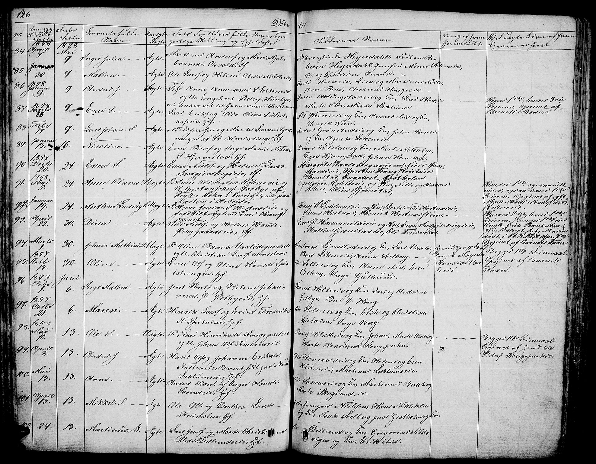 Stange prestekontor, AV/SAH-PREST-002/L/L0003: Parish register (copy) no. 3, 1840-1864, p. 126