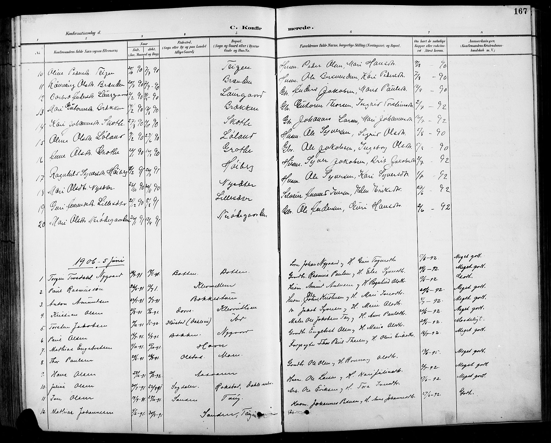 Sel prestekontor, AV/SAH-PREST-074/H/Ha/Hab/L0001: Parish register (copy) no. 1, 1894-1923, p. 167