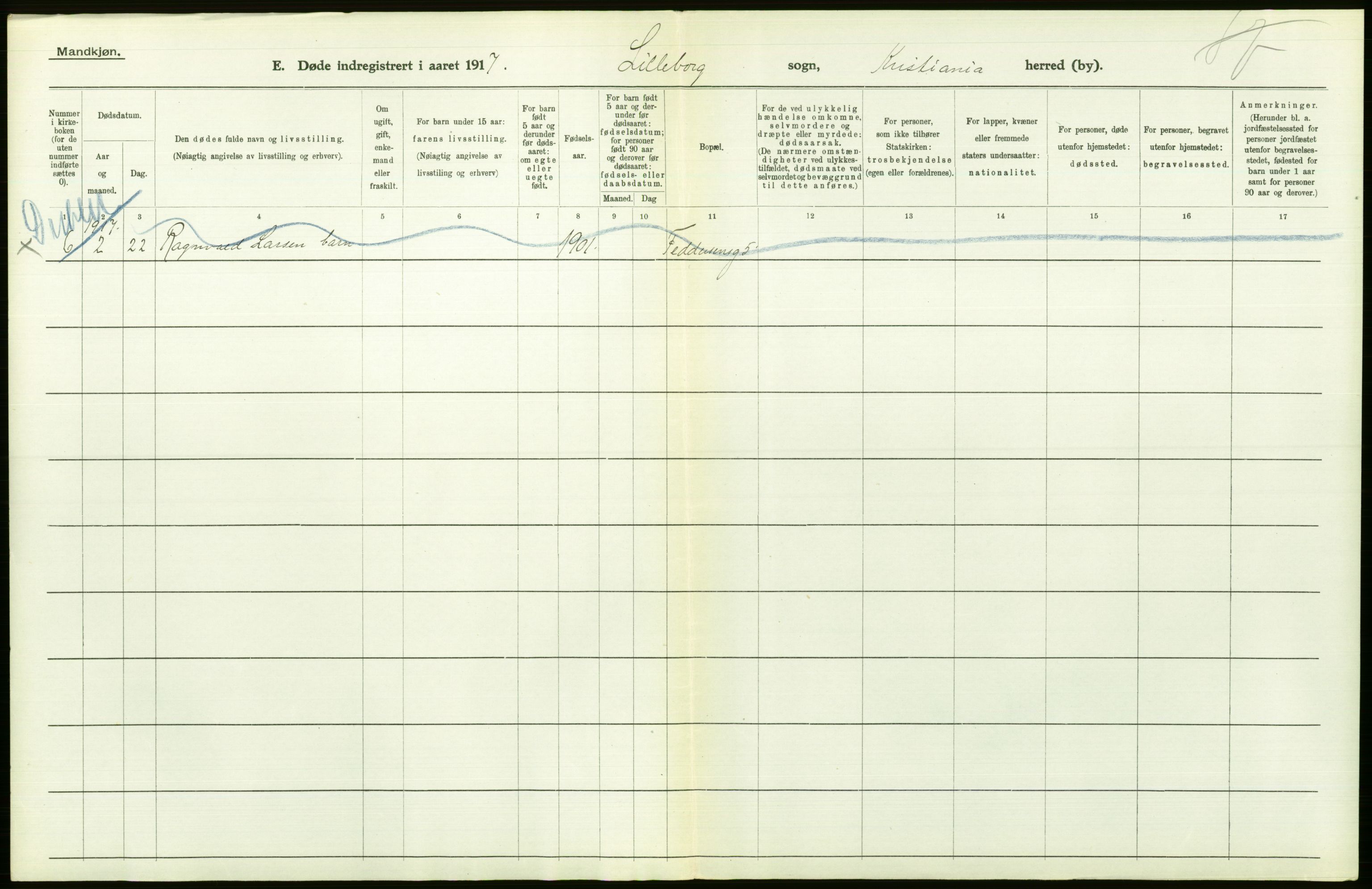 Statistisk sentralbyrå, Sosiodemografiske emner, Befolkning, AV/RA-S-2228/D/Df/Dfb/Dfbg/L0010: Kristiania: Døde, 1917, p. 604