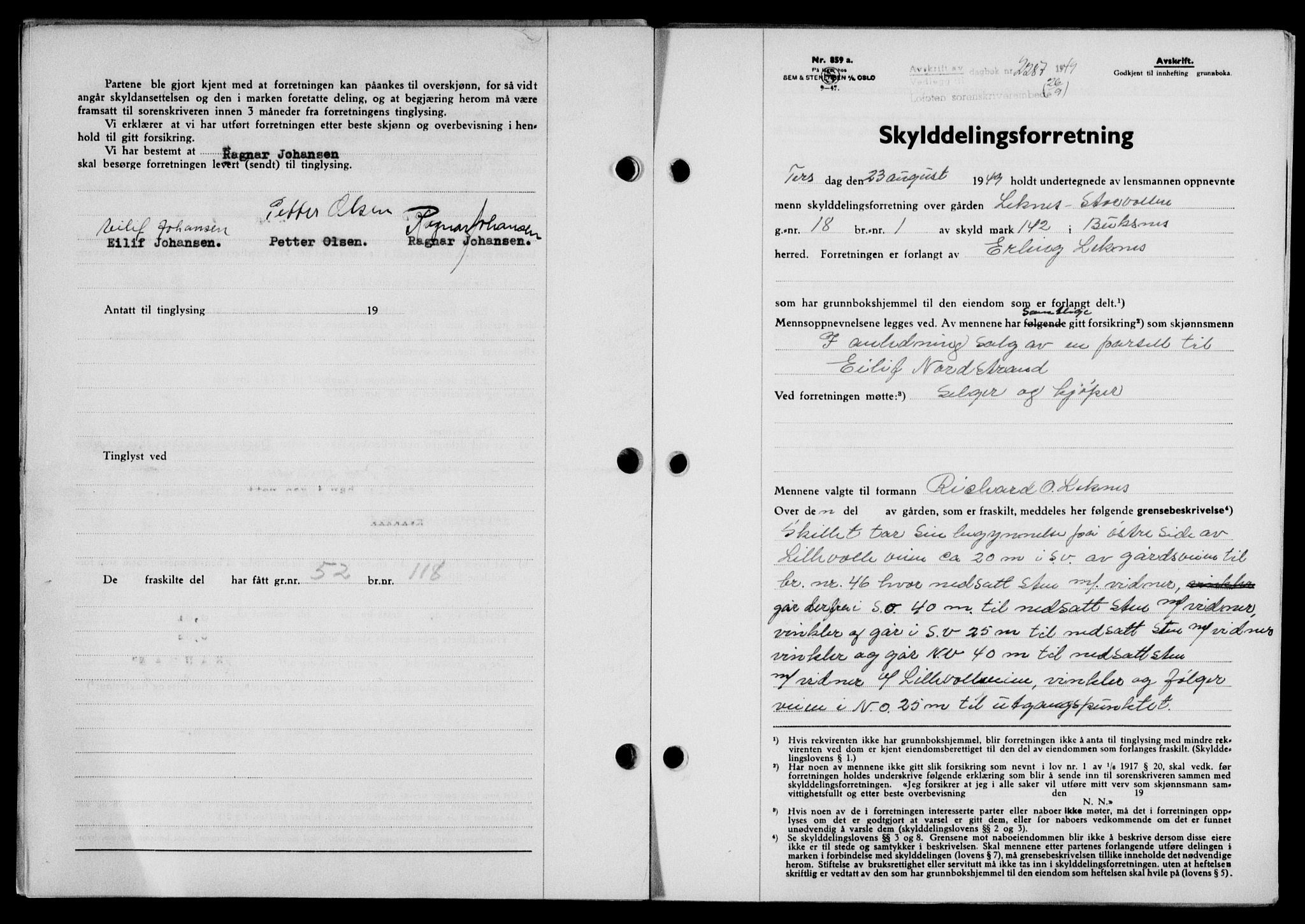 Lofoten sorenskriveri, SAT/A-0017/1/2/2C/L0021a: Mortgage book no. 21a, 1949-1949, Diary no: : 2287/1949