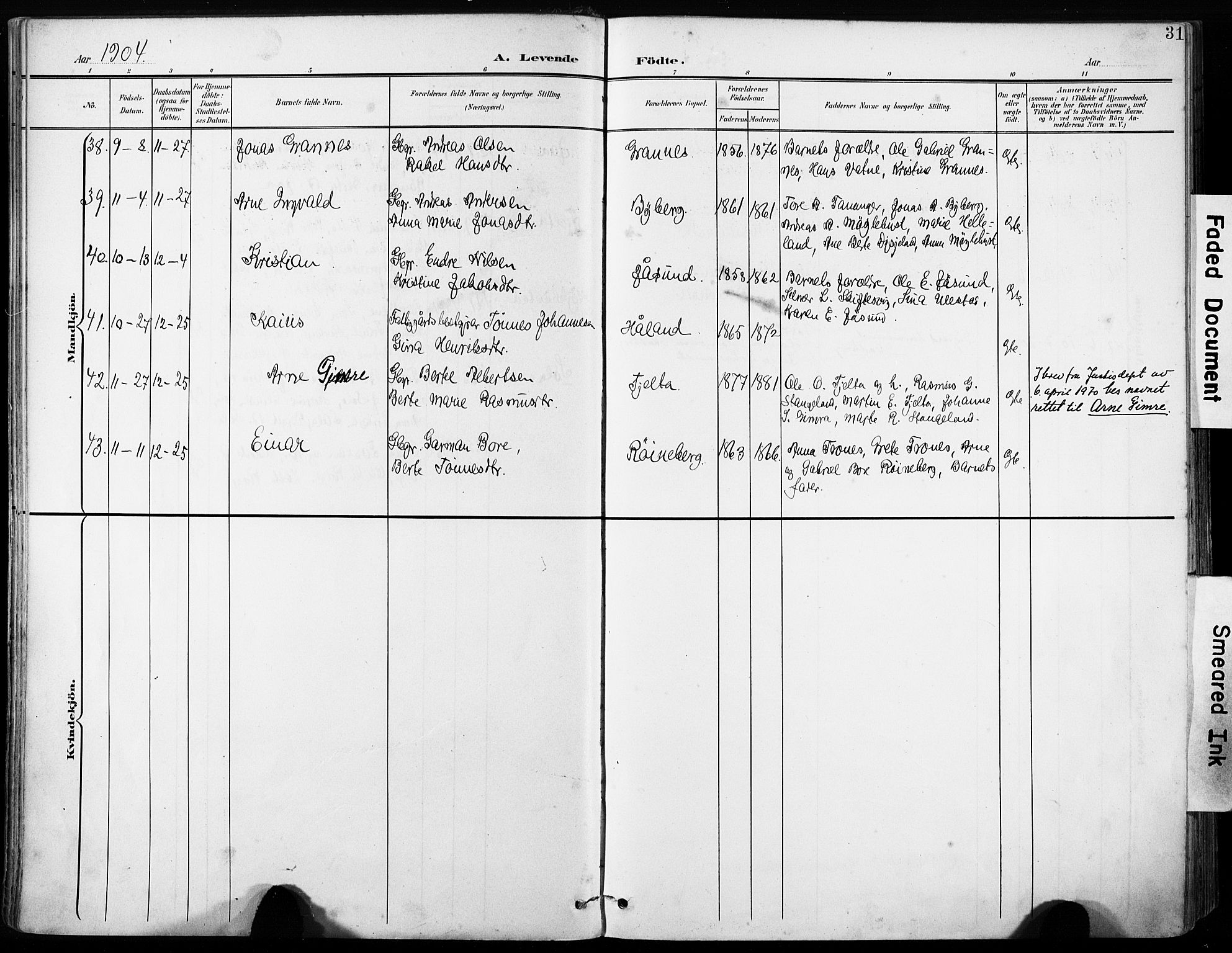 Håland sokneprestkontor, AV/SAST-A-101802/001/30BA/L0013: Parish register (official) no. A 12, 1901-1913, p. 31