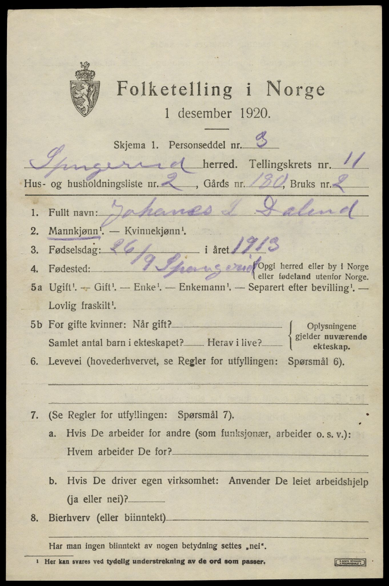 SAK, 1920 census for Spangereid, 1920, p. 3667