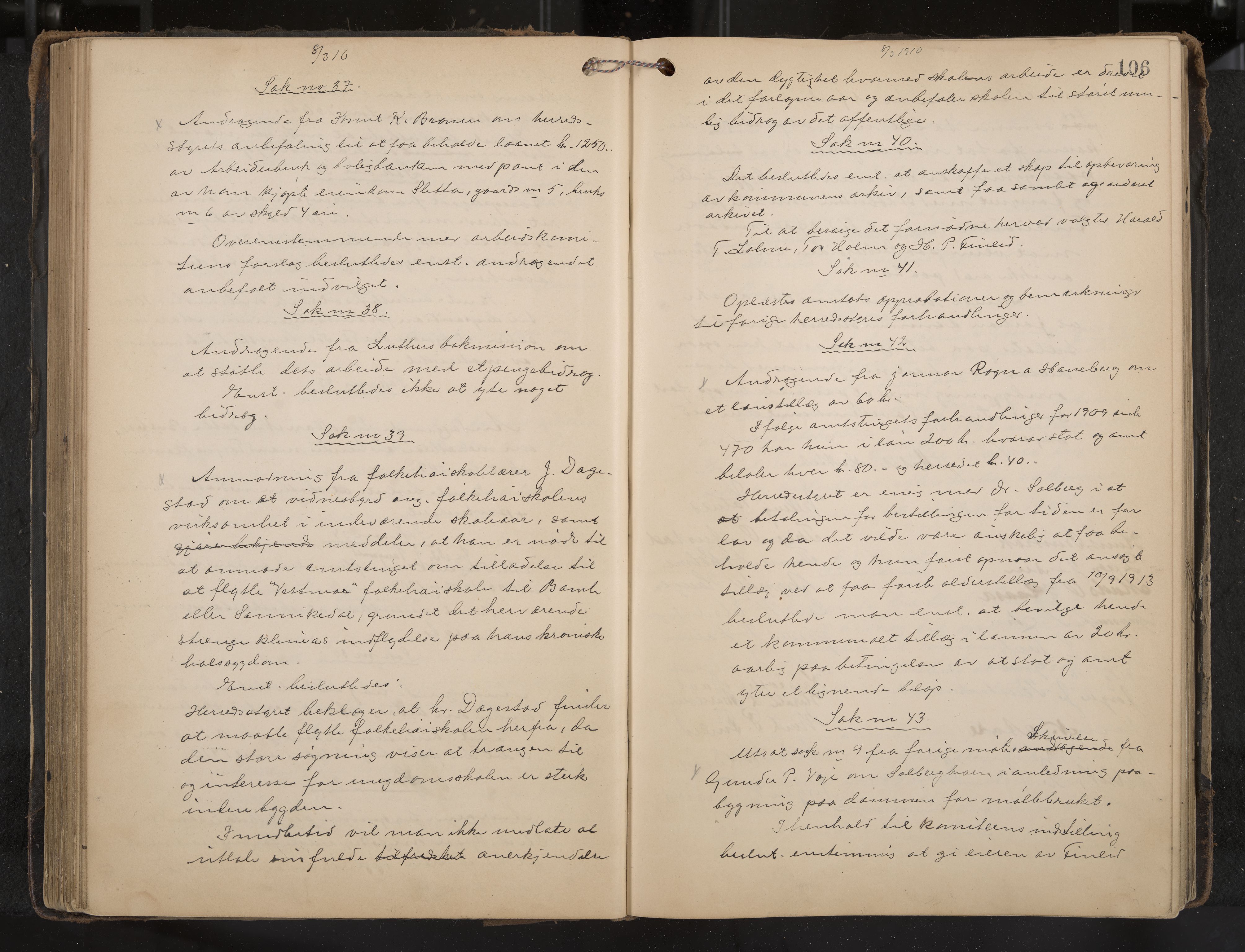 Drangedal formannskap og sentraladministrasjon, IKAK/0817021/A/L0004: Møtebok, 1907-1914, p. 106