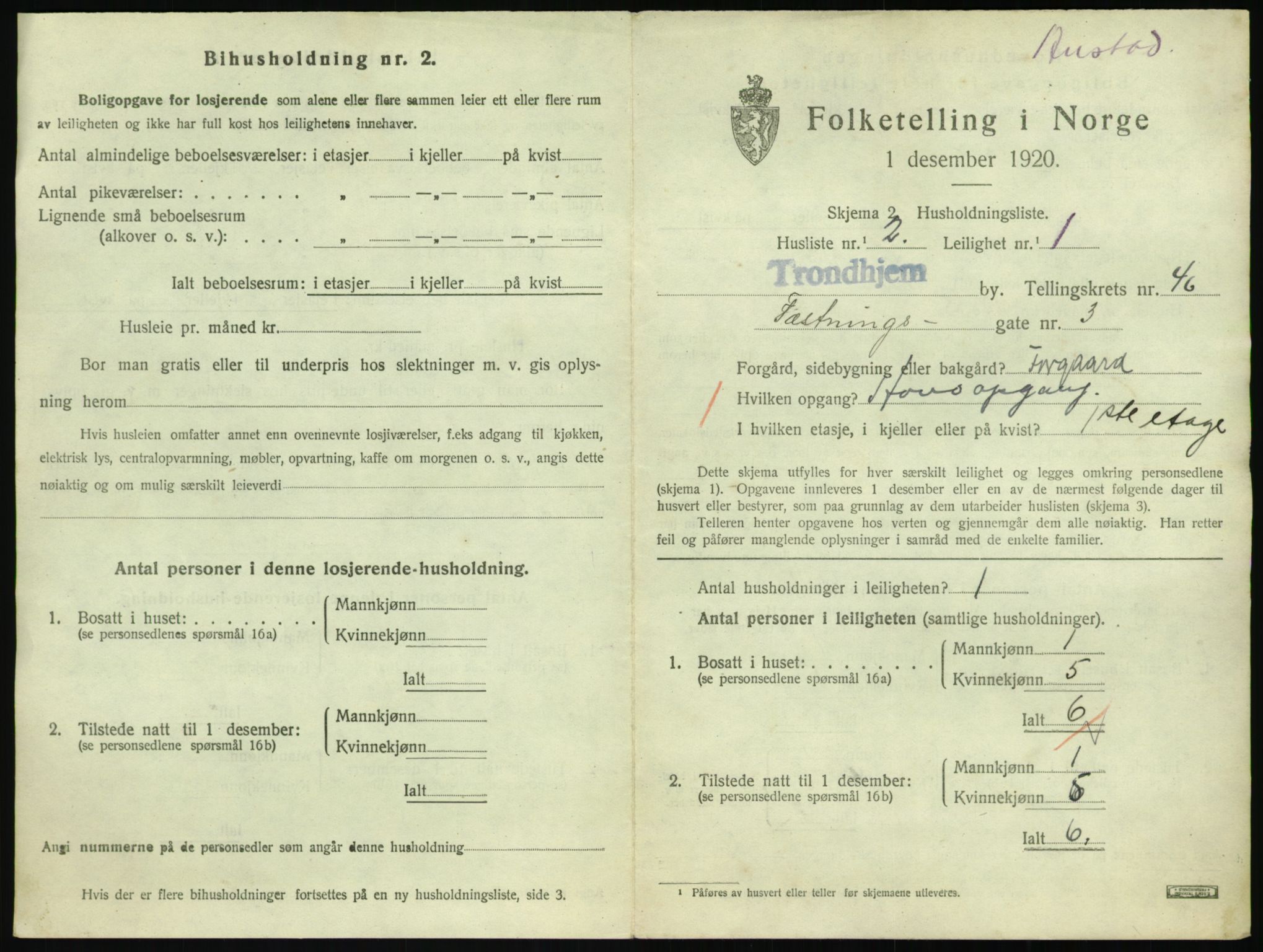 SAT, 1920 census for Trondheim, 1920, p. 22112