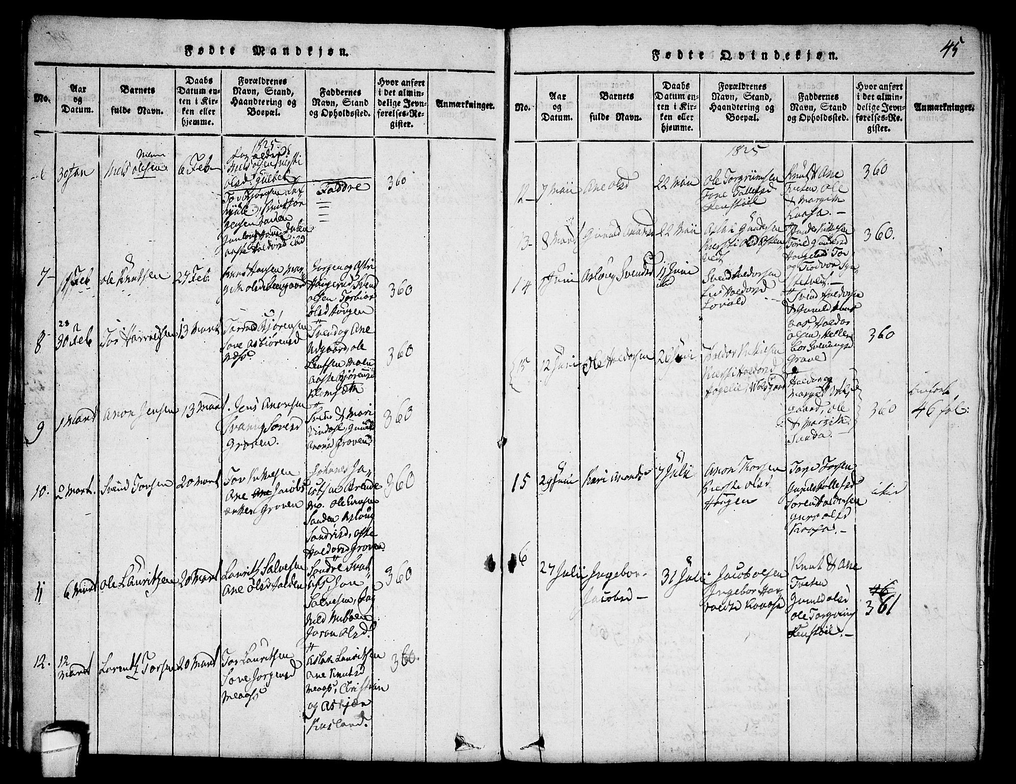 Seljord kirkebøker, SAKO/A-20/F/Fa/L0010: Parish register (official) no. I 10, 1815-1831, p. 45