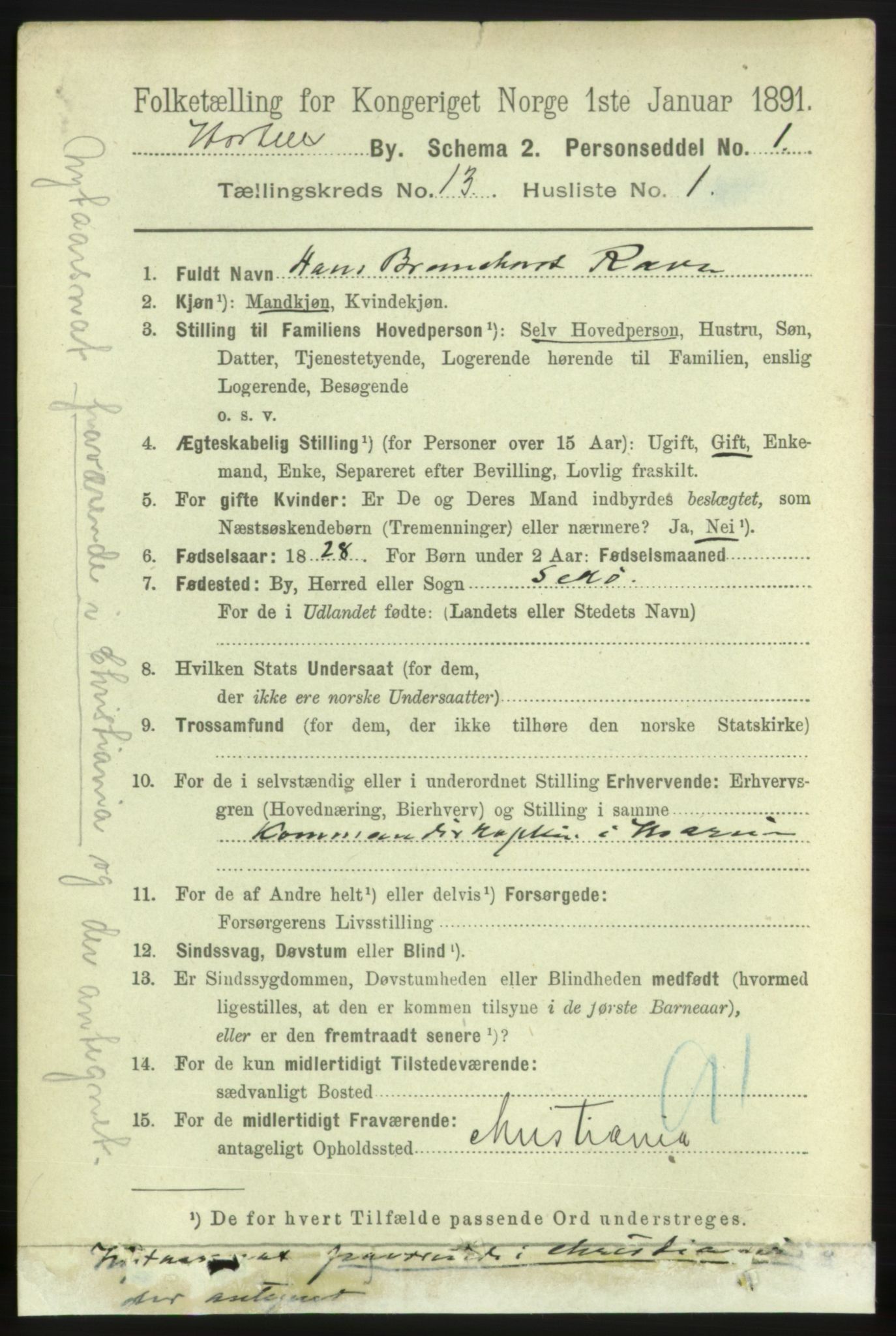 RA, 1891 census for 0703 Horten, 1891, p. 7888