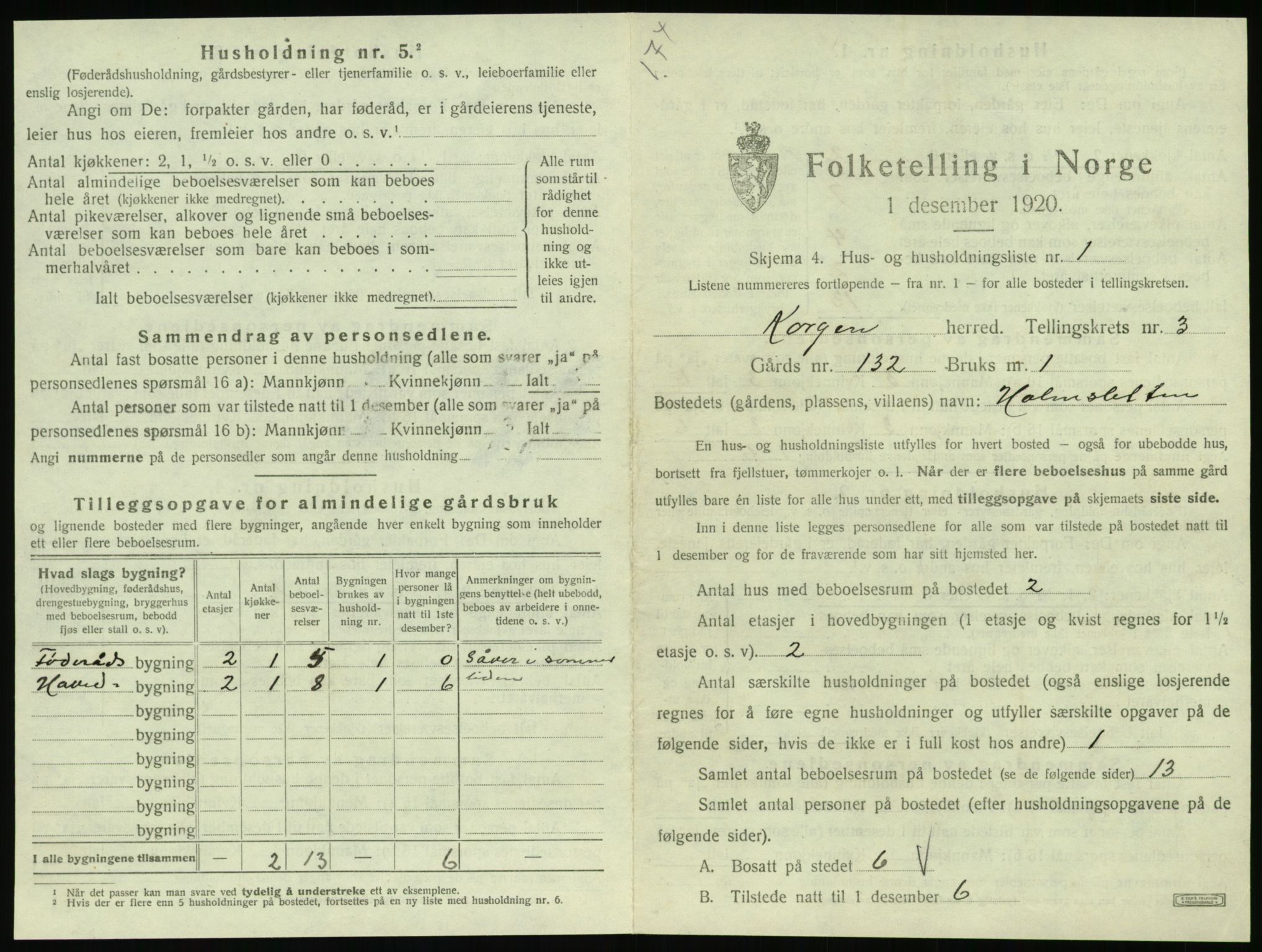 SAT, 1920 census for Korgen, 1920, p. 182