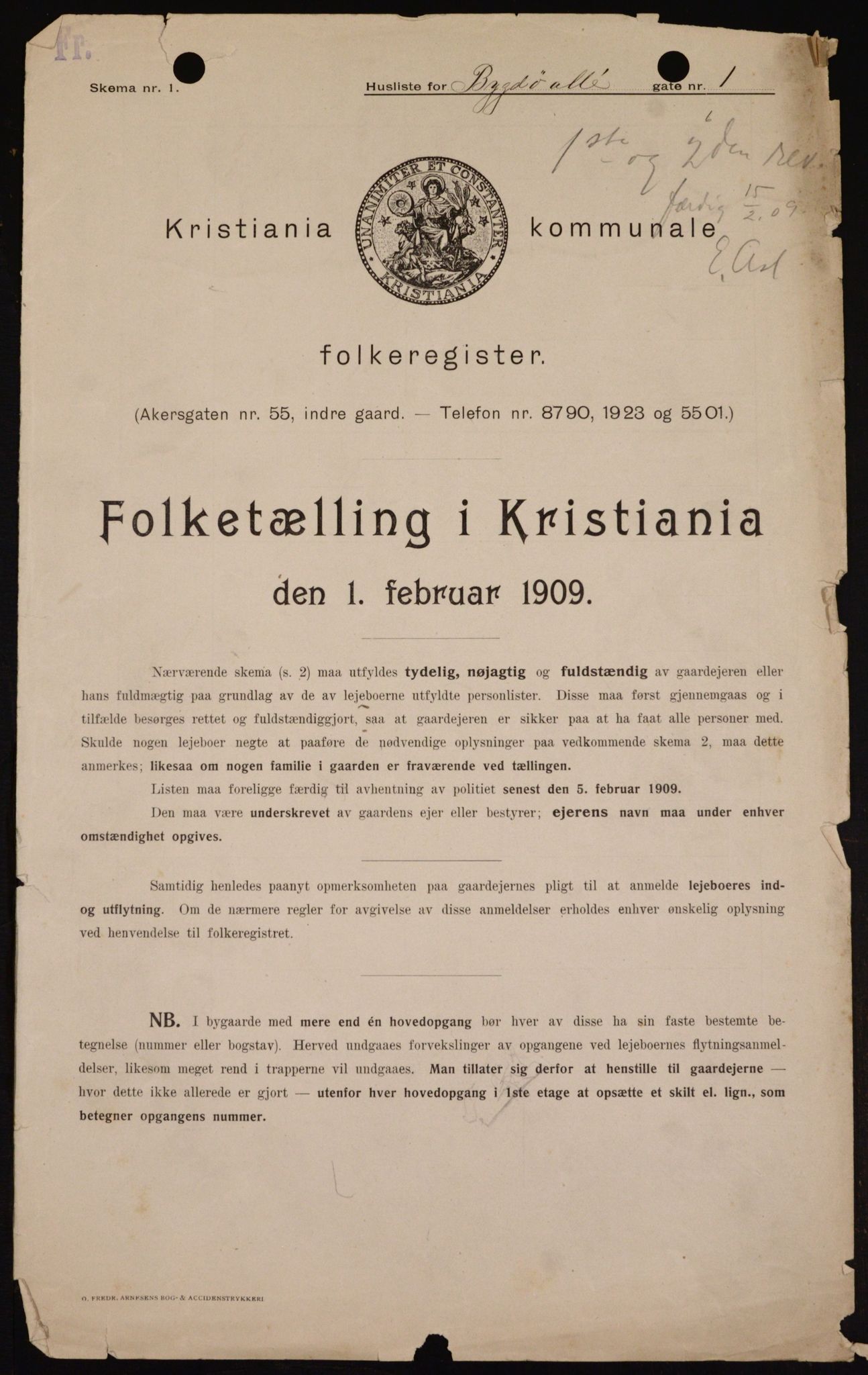 OBA, Municipal Census 1909 for Kristiania, 1909, p. 9309