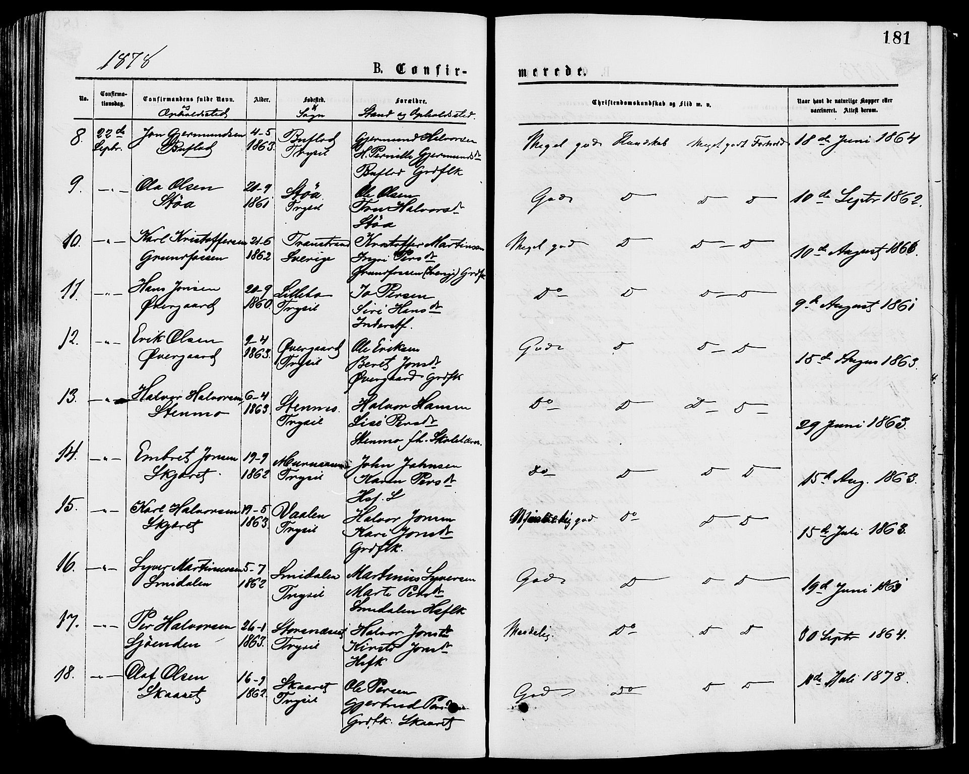 Trysil prestekontor, AV/SAH-PREST-046/H/Ha/Haa/L0007: Parish register (official) no. 7, 1874-1880, p. 181