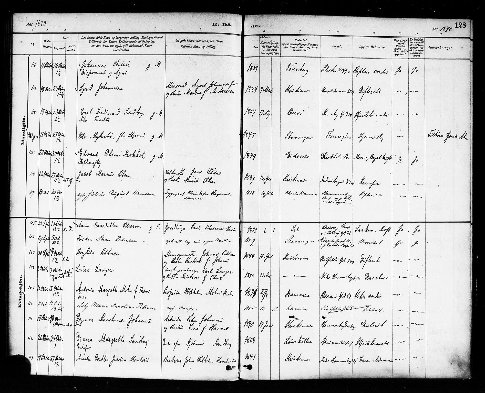 Trefoldighet prestekontor Kirkebøker, AV/SAO-A-10882/F/Fd/L0003: Parish register (official) no. IV 3, 1885-1896, p. 128