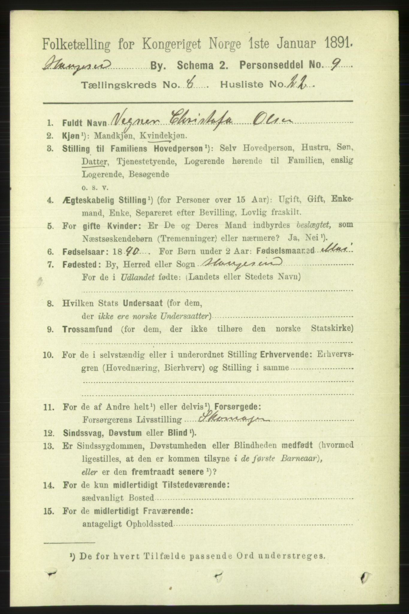 RA, 1891 census for 1106 Haugesund, 1891, p. 3716