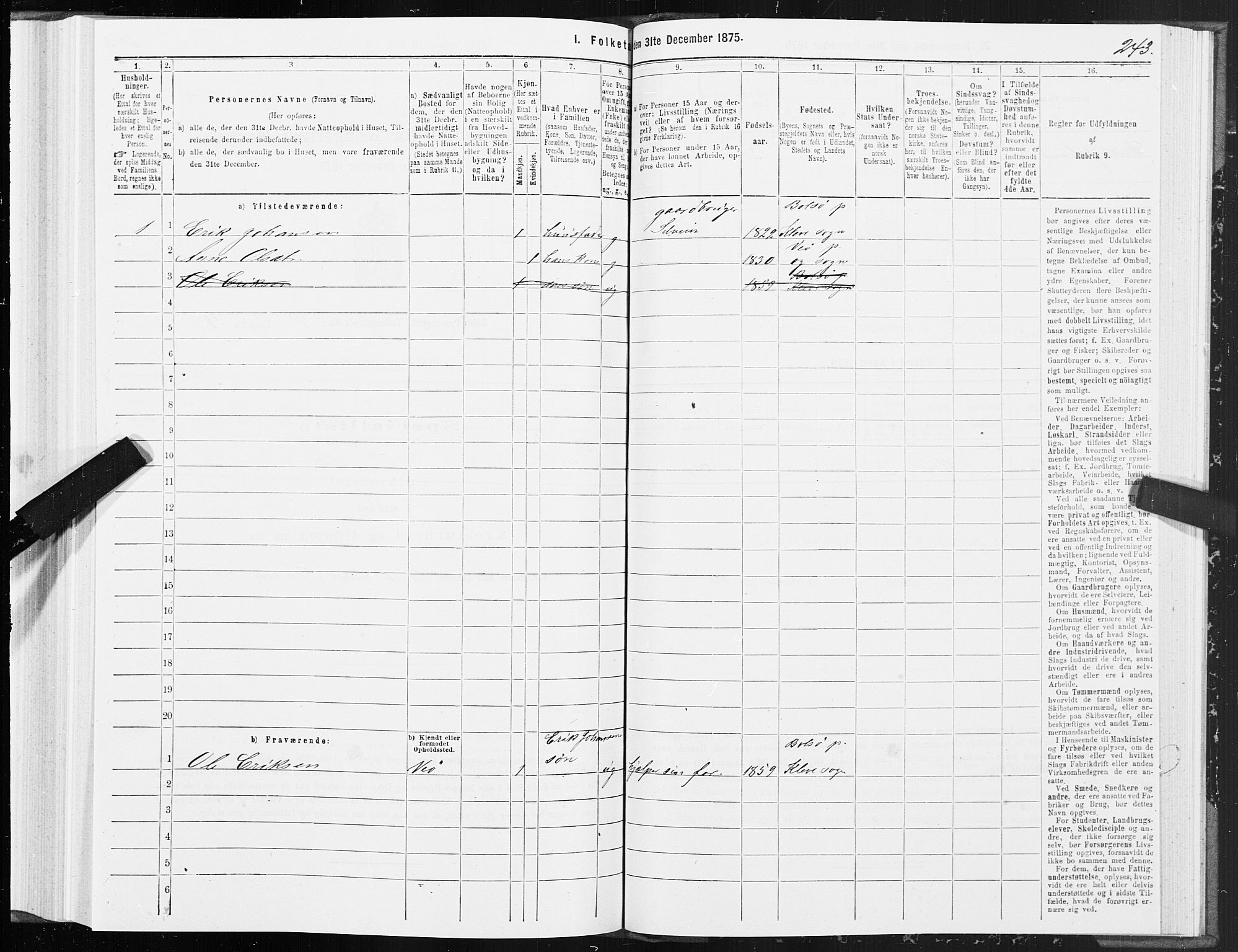 SAT, 1875 census for 1544P Bolsøy, 1875, p. 4243