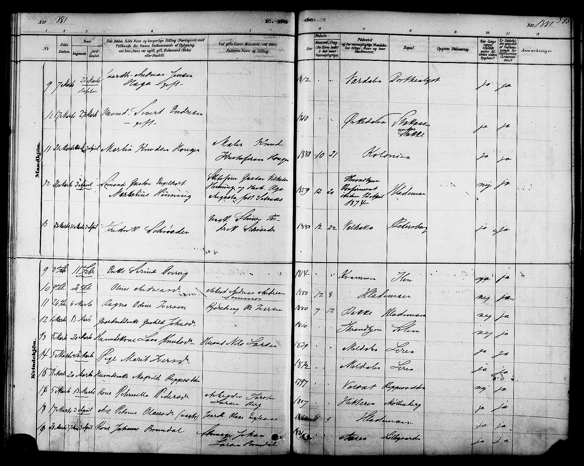 Ministerialprotokoller, klokkerbøker og fødselsregistre - Sør-Trøndelag, SAT/A-1456/606/L0294: Parish register (official) no. 606A09, 1878-1886, p. 383