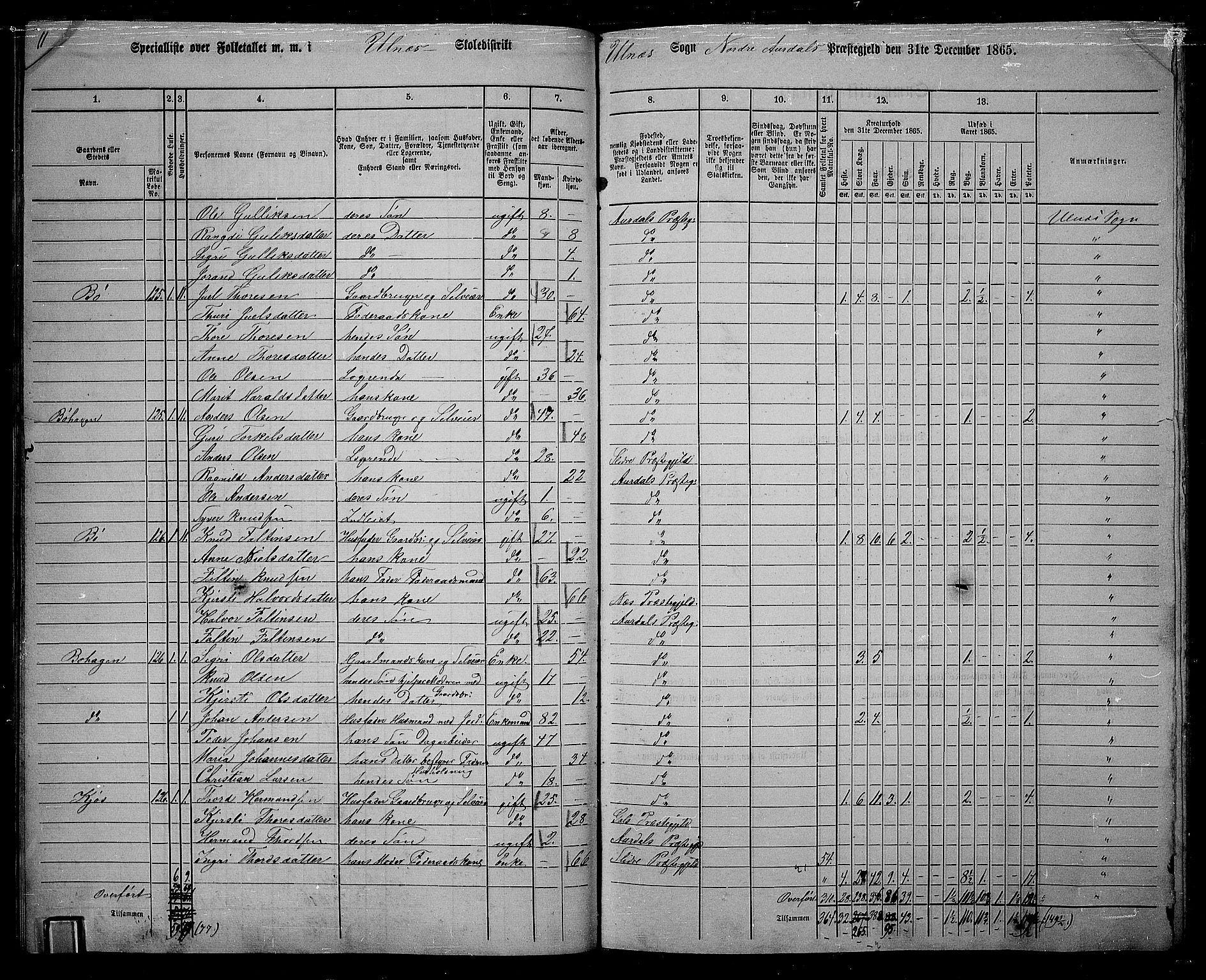 RA, 1865 census for Nord-Aurdal, 1865, p. 120