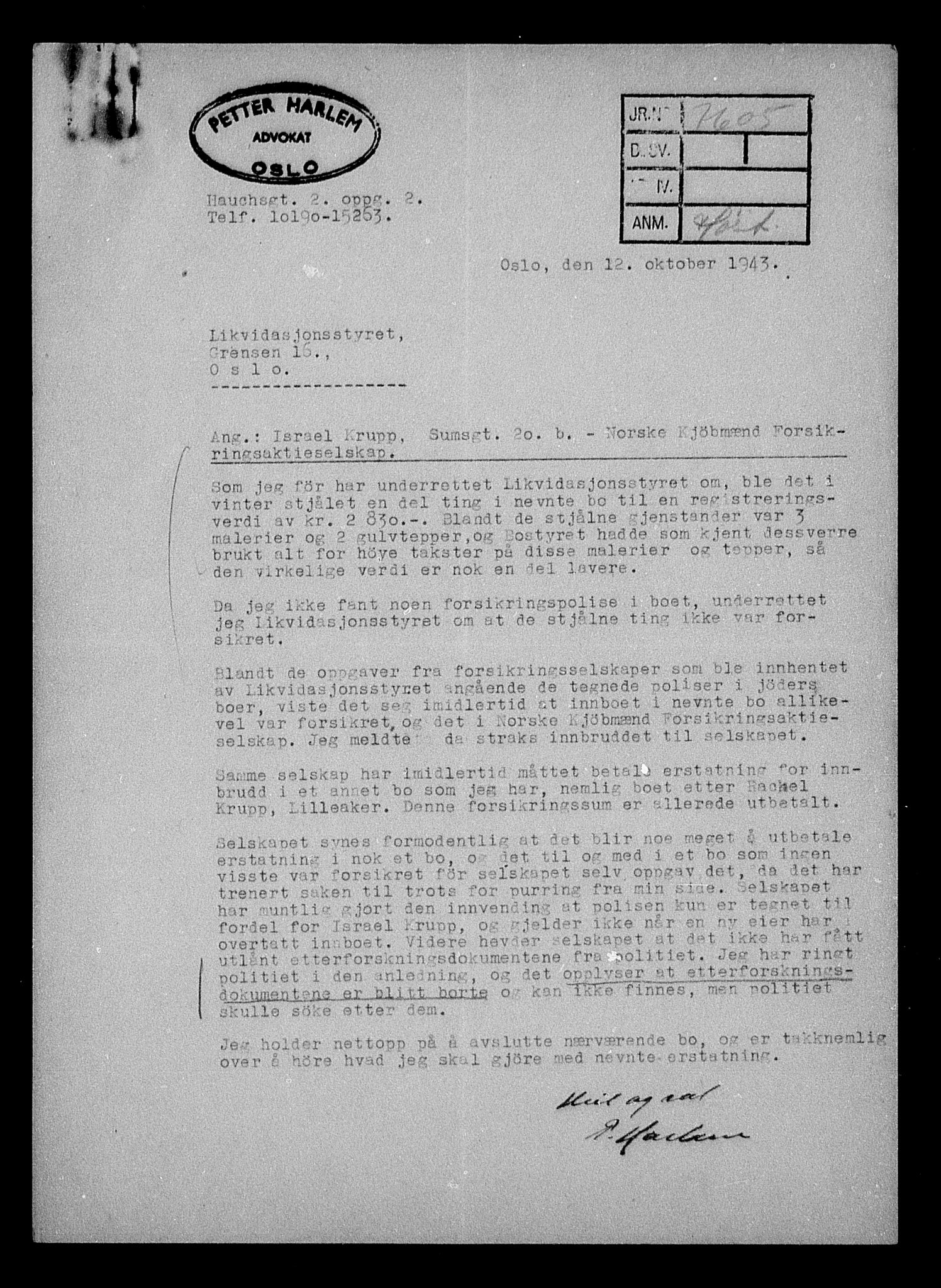 Justisdepartementet, Tilbakeføringskontoret for inndratte formuer, RA/S-1564/H/Hc/Hcc/L0953: --, 1945-1947, p. 455