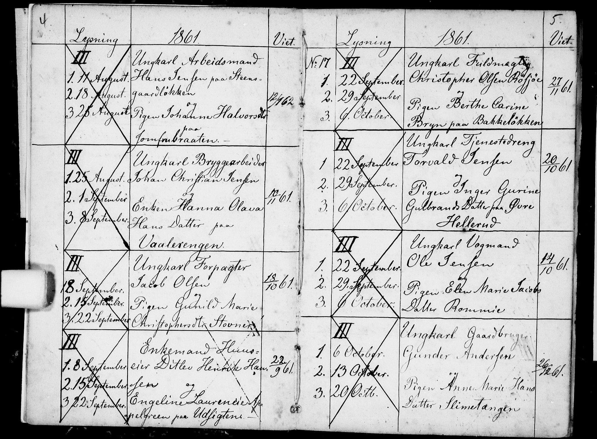 Østre Aker prestekontor Kirkebøker, AV/SAO-A-10840/H/Ha/L0002: Banns register no. I 2, 1861-1872, p. 4-5