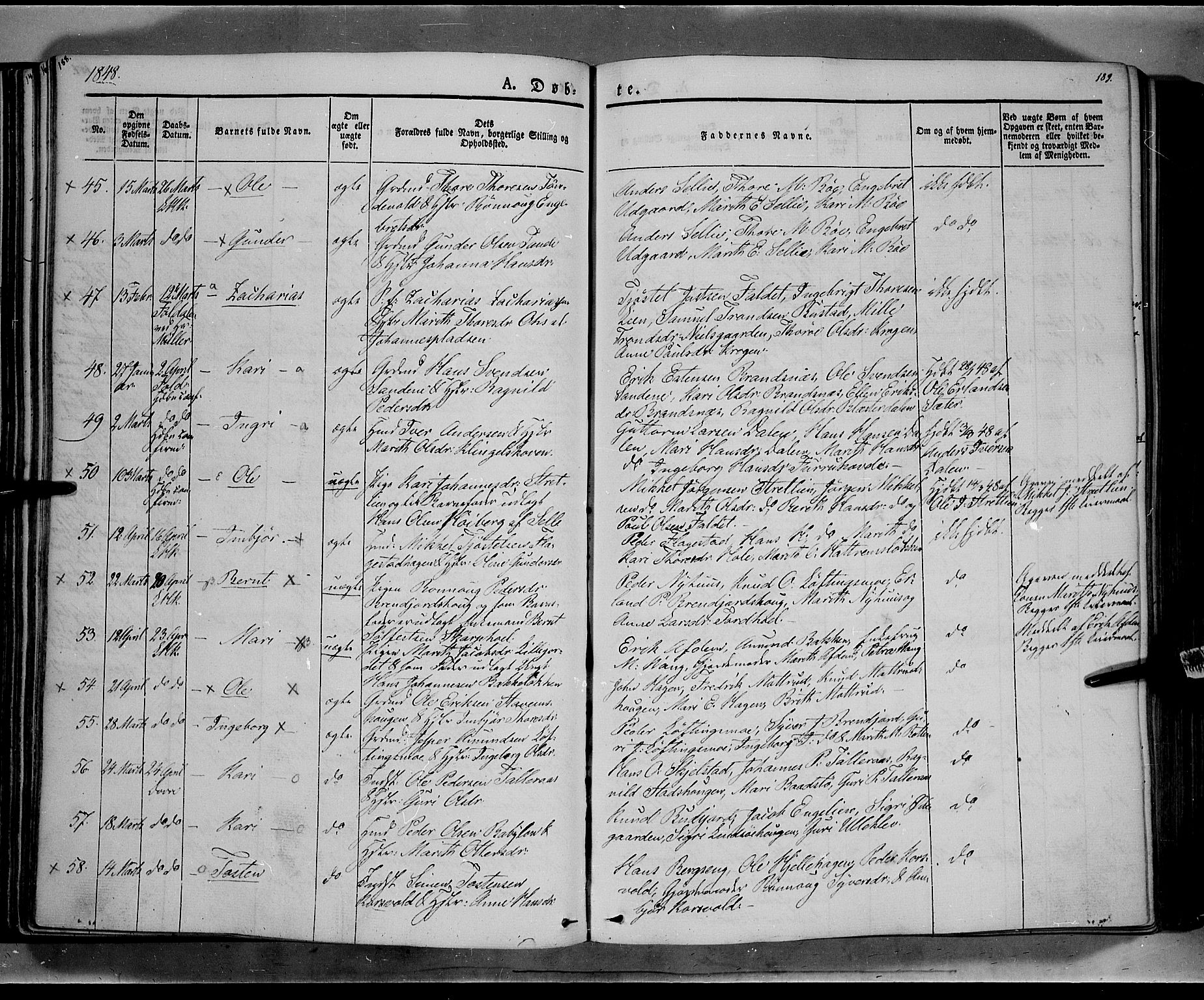 Lesja prestekontor, AV/SAH-PREST-068/H/Ha/Haa/L0006: Parish register (official) no. 6A, 1843-1854, p. 188-189