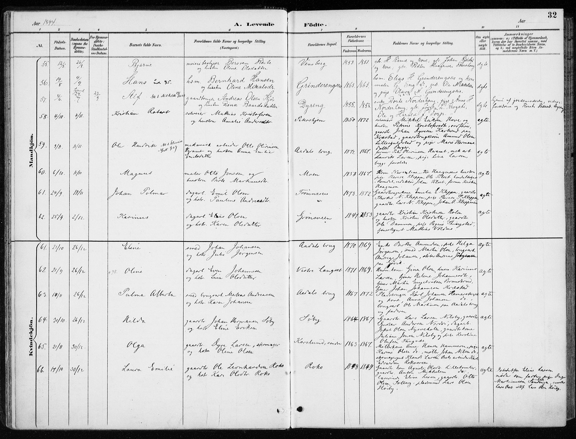 Løten prestekontor, AV/SAH-PREST-022/K/Ka/L0010: Parish register (official) no. 10, 1892-1907, p. 32