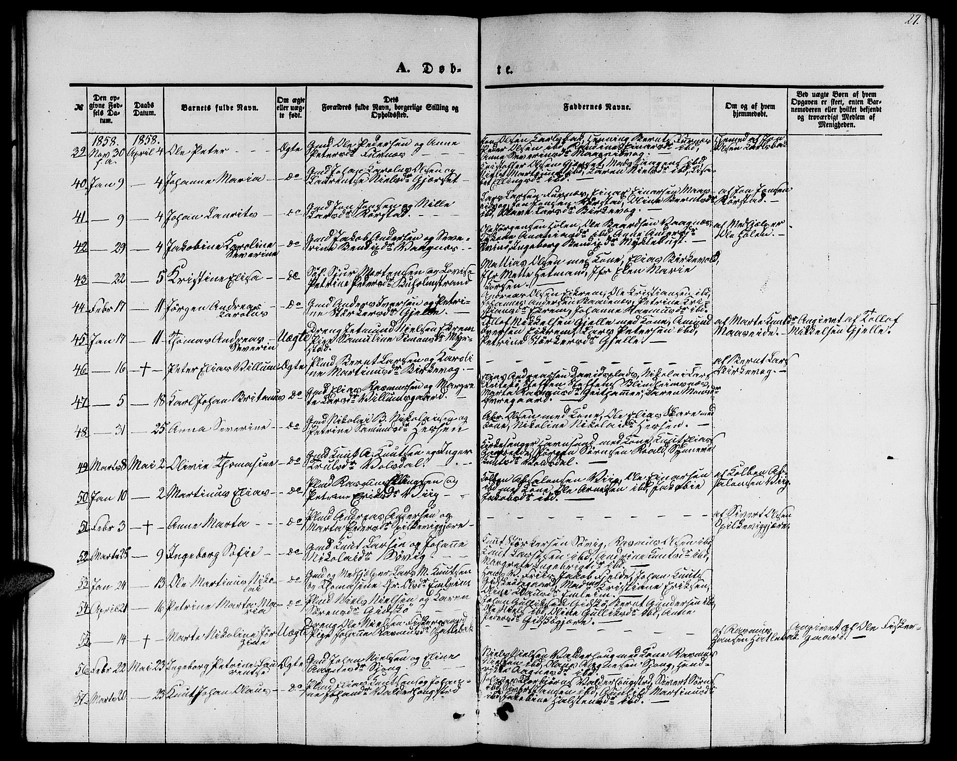 Ministerialprotokoller, klokkerbøker og fødselsregistre - Møre og Romsdal, AV/SAT-A-1454/528/L0427: Parish register (copy) no. 528C08, 1855-1864, p. 27