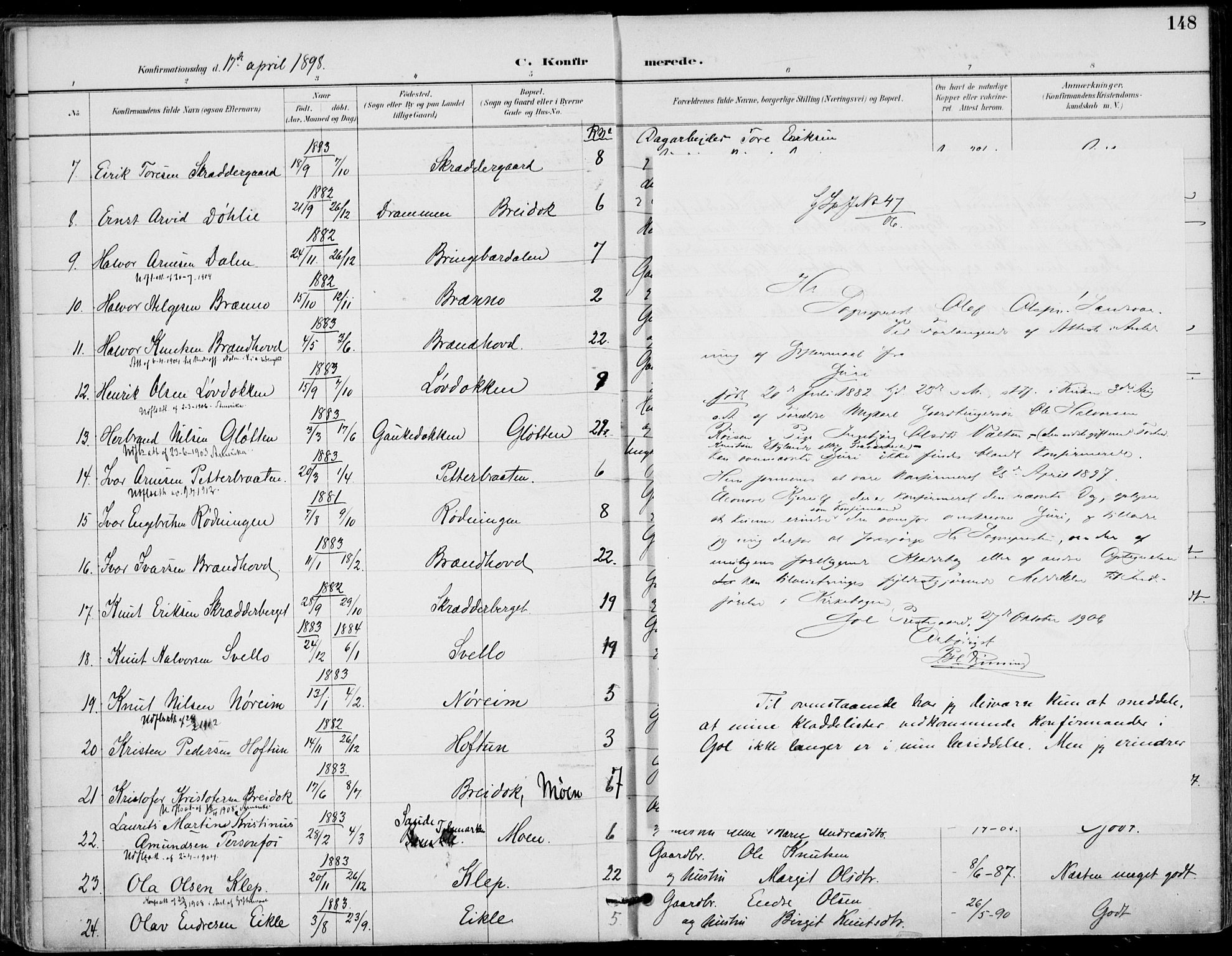 Gol kirkebøker, AV/SAKO-A-226/F/Fa/L0005: Parish register (official) no. I 5, 1887-1900, p. 148