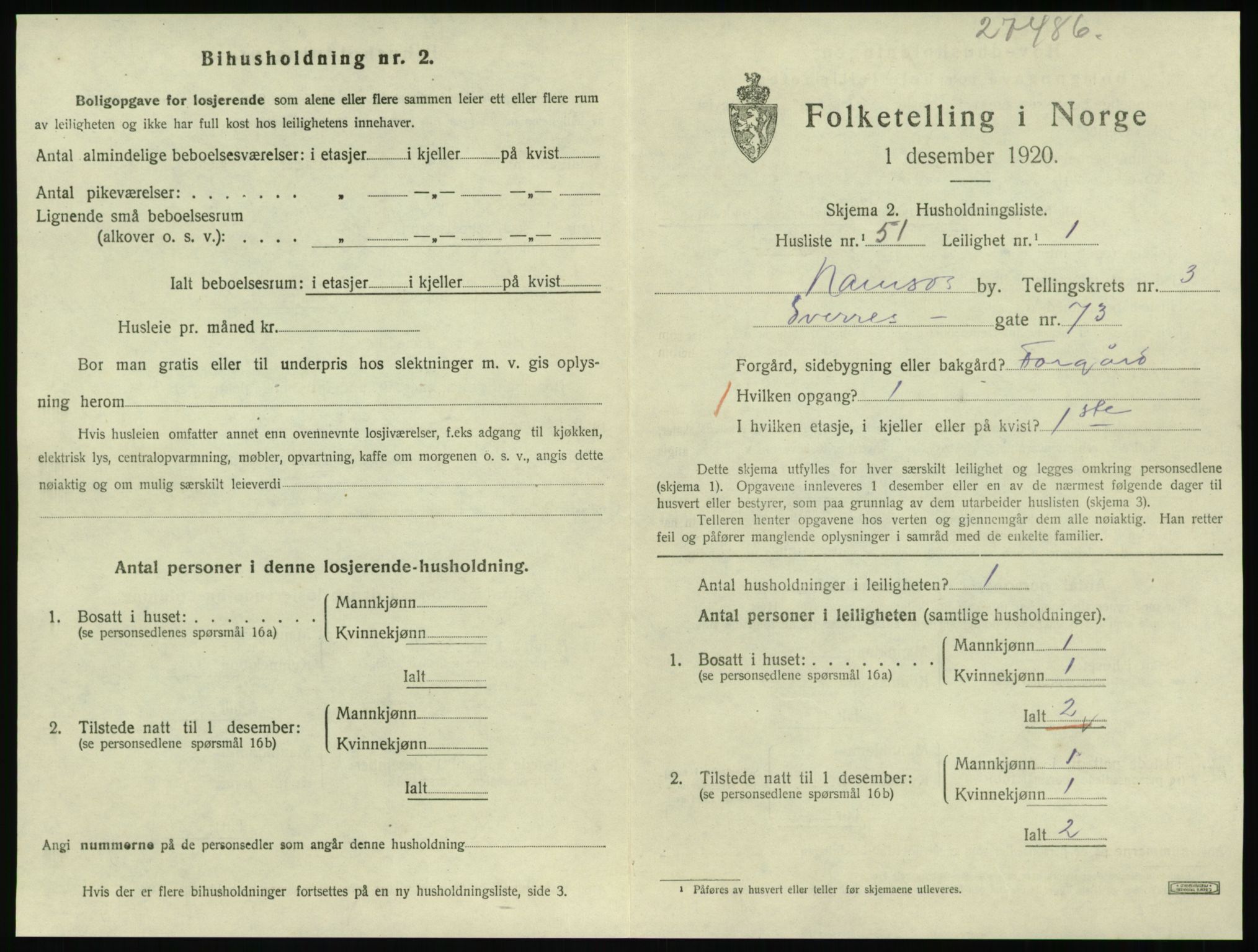 SAT, 1920 census for Namsos, 1920, p. 1317