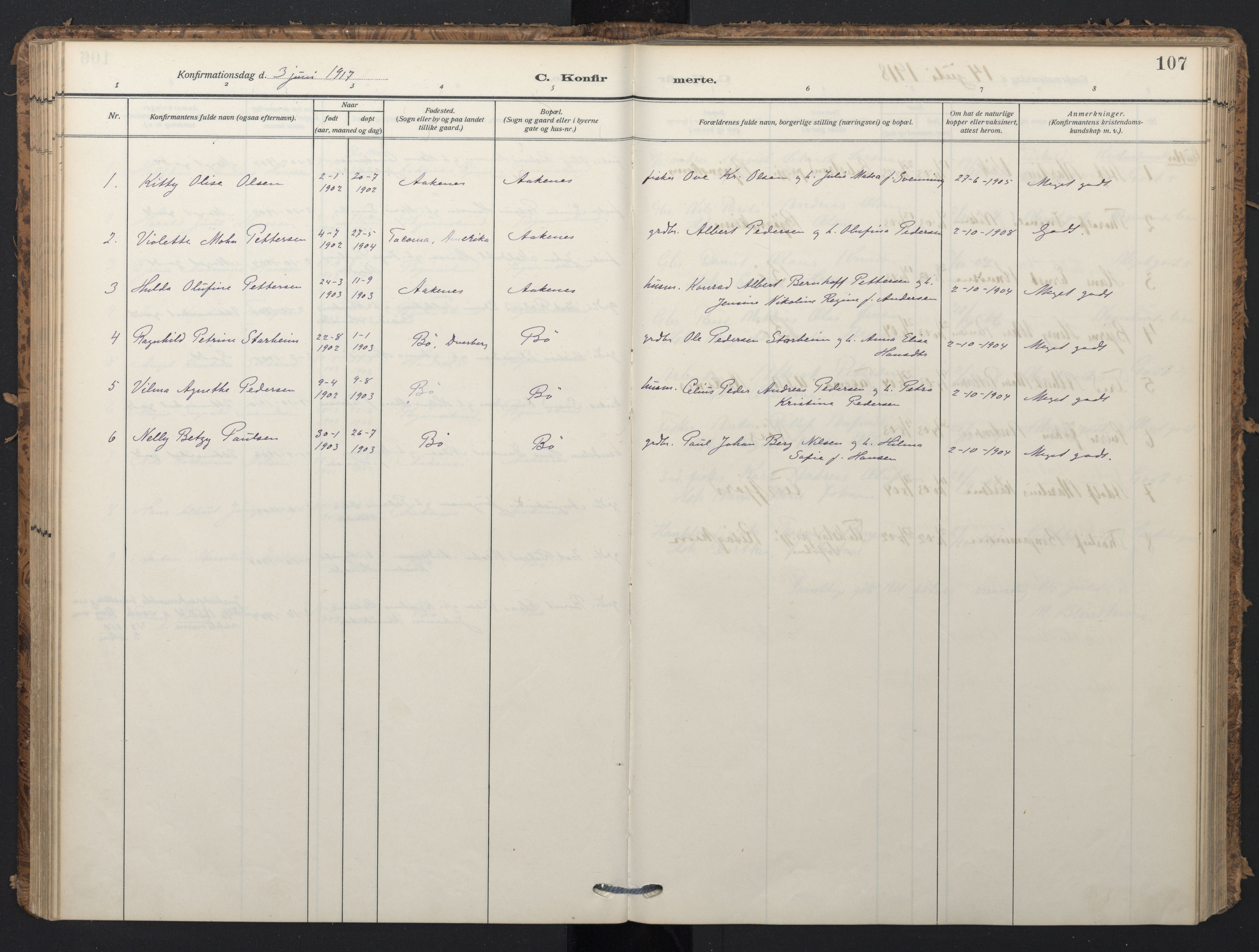 Ministerialprotokoller, klokkerbøker og fødselsregistre - Nordland, AV/SAT-A-1459/898/L1423: Parish register (official) no. 898A03, 1909-1928, p. 107