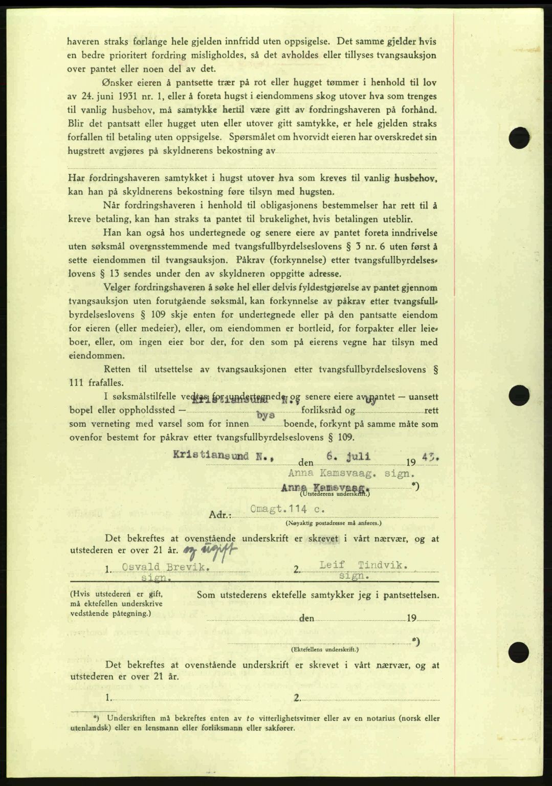 Kristiansund byfogd, SAT/A-4587/A/27: Mortgage book no. 36, 1942-1943, Diary no: : 626/1943