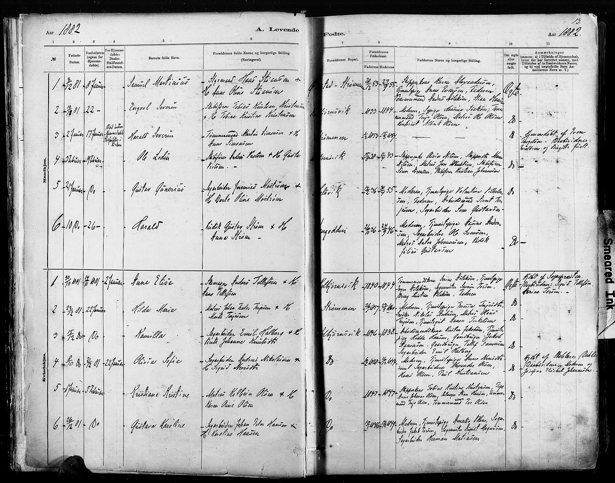 Hisøy sokneprestkontor, AV/SAK-1111-0020/F/Fa/L0003: Parish register (official) no. A 3, 1881-1894, p. 13