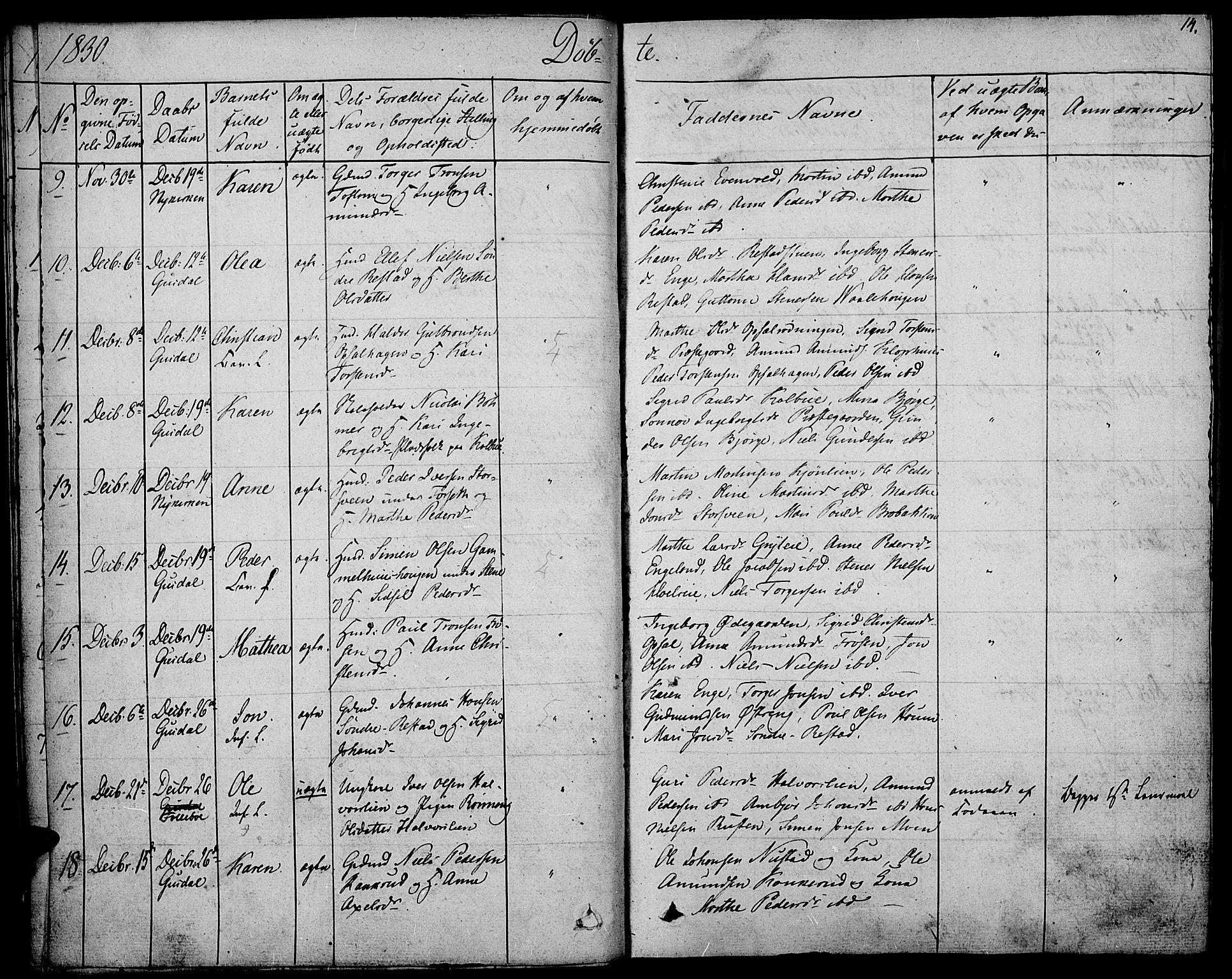 Gausdal prestekontor, SAH/PREST-090/H/Ha/Haa/L0006: Parish register (official) no. 6, 1830-1839, p. 14