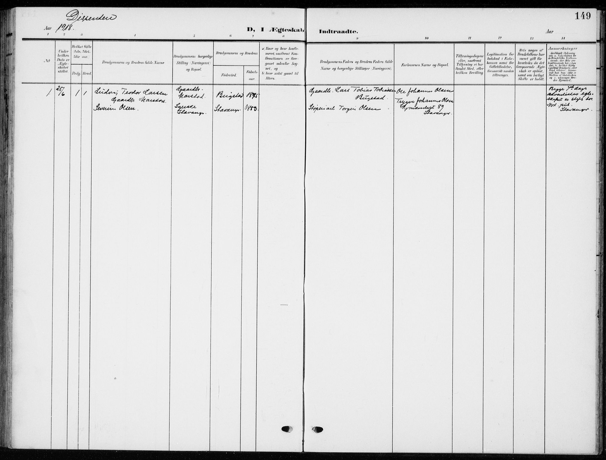 Flekkefjord sokneprestkontor, SAK/1111-0012/F/Fb/Fbb/L0005: Parish register (copy) no. B 5, 1908-1927, p. 149