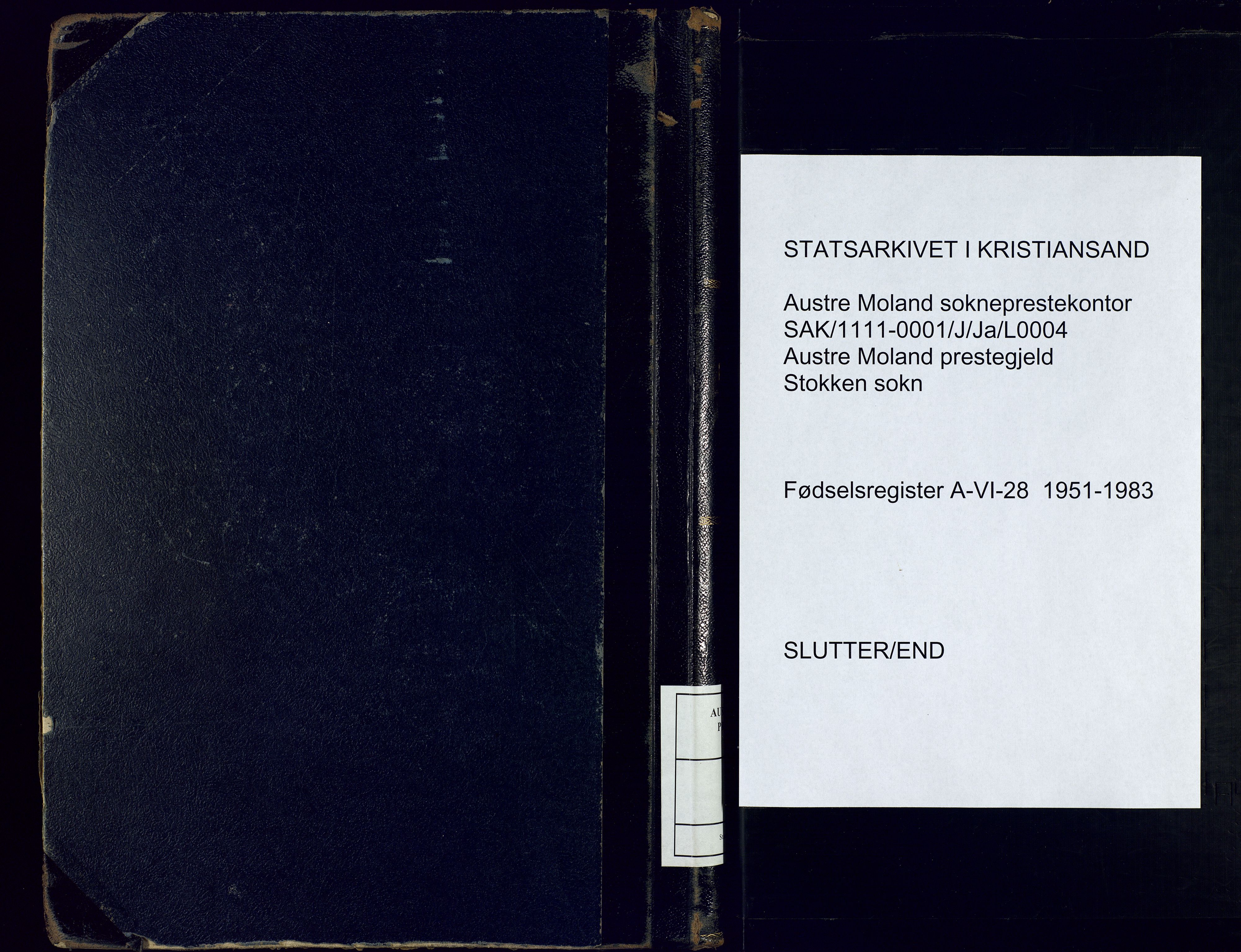 Austre Moland sokneprestkontor, AV/SAK-1111-0001/J/Ja/L0004: Birth register no. A-VI-28, 1951-1983