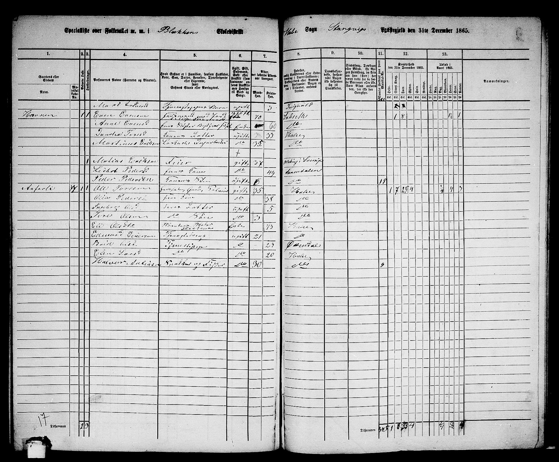 RA, 1865 census for Stangvik, 1865, p. 172