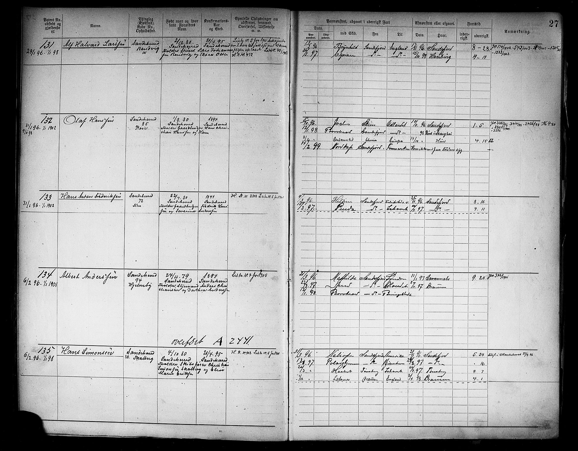 Sandefjord innrulleringskontor, AV/SAKO-A-788/F/Fa/L0005: Annotasjonsrulle, 1894-1911, p. 29
