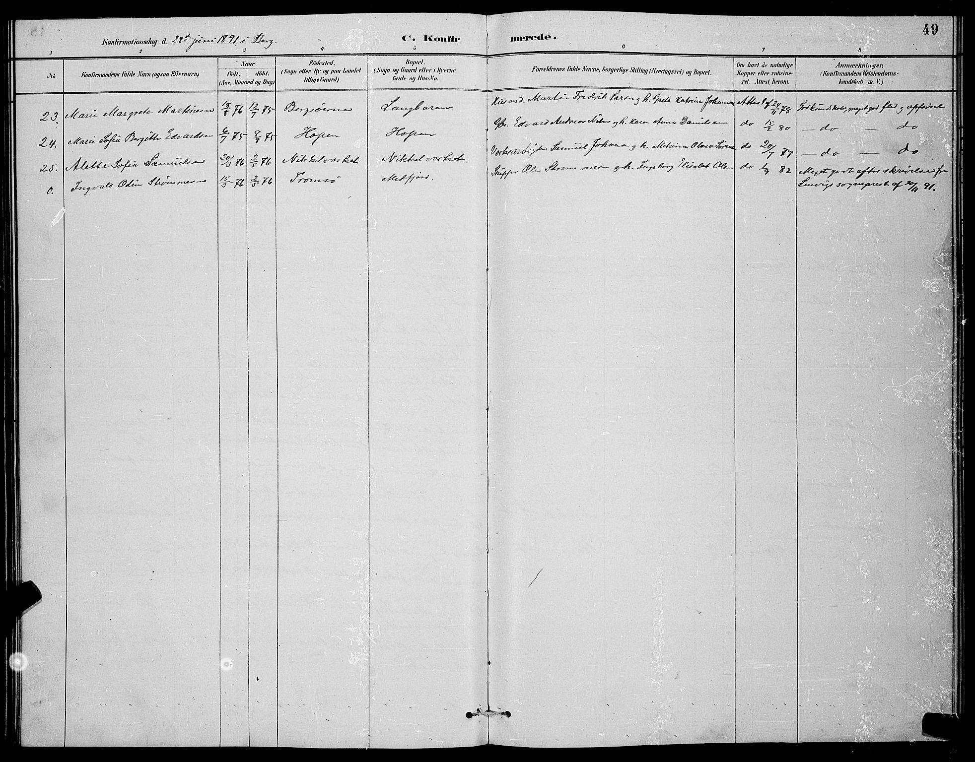 Berg sokneprestkontor, AV/SATØ-S-1318/G/Ga/Gab/L0004klokker: Parish register (copy) no. 4, 1887-1897, p. 49