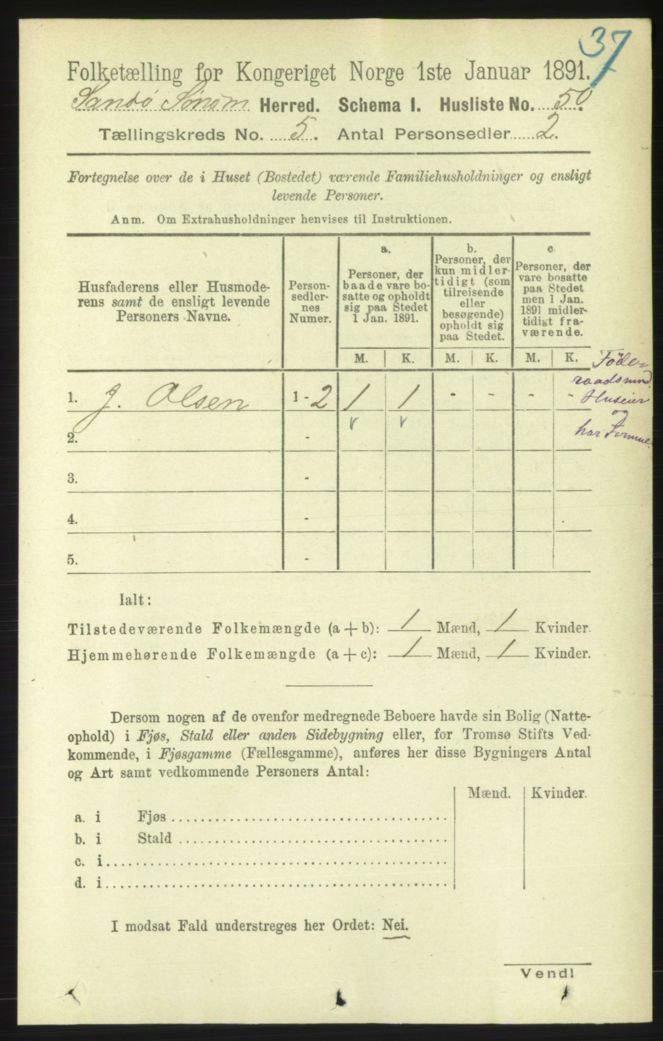 RA, 1891 census for 1514 Sande, 1891, p. 699