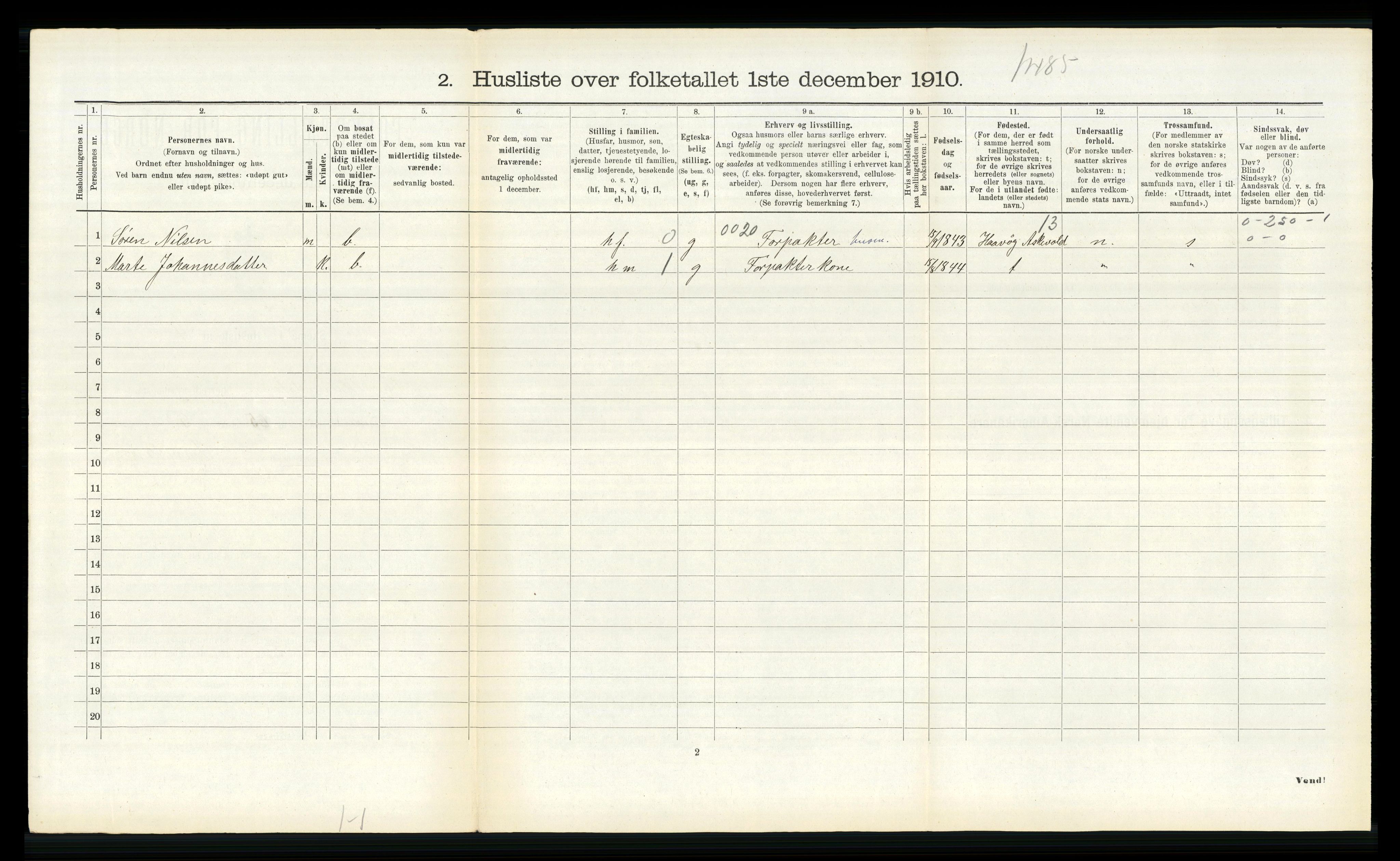 RA, 1910 census for Ytre Holmedal, 1910, p. 595